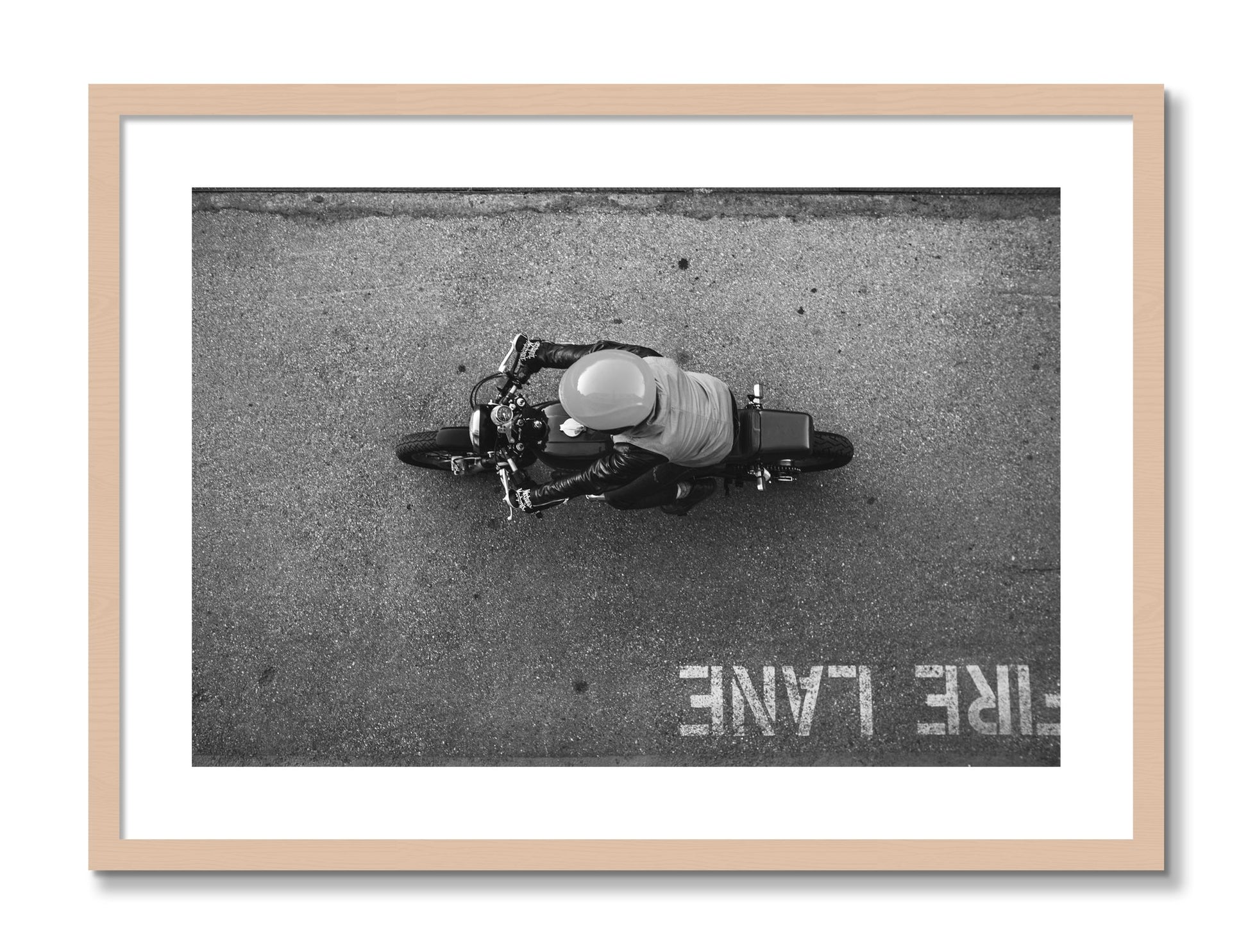 Framed photograph of Fire Lane by Dylan Ozanich, Maple frame, Borders