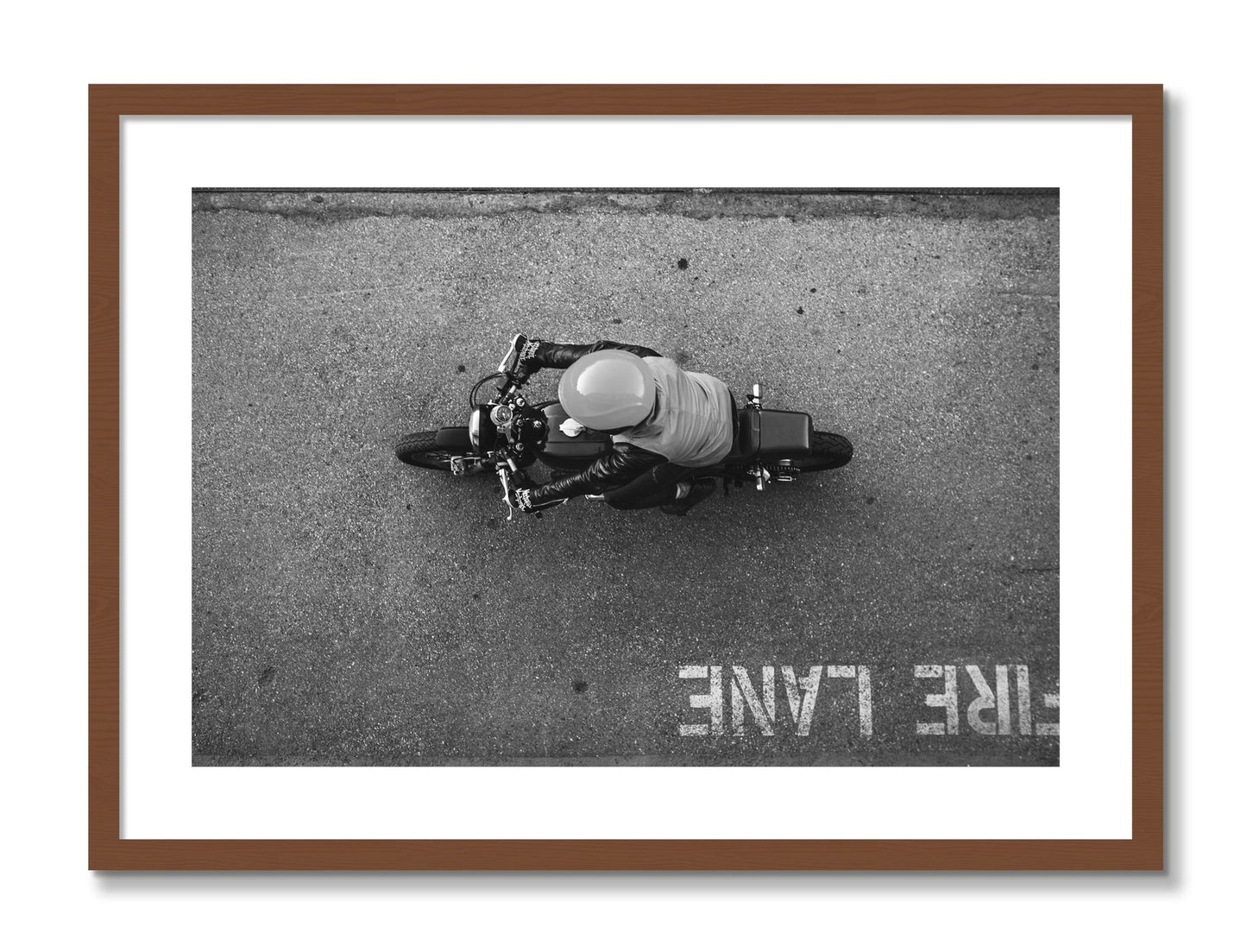 Framed photograph of Fire Lane by Dylan Ozanich, Walnut frame, Borders