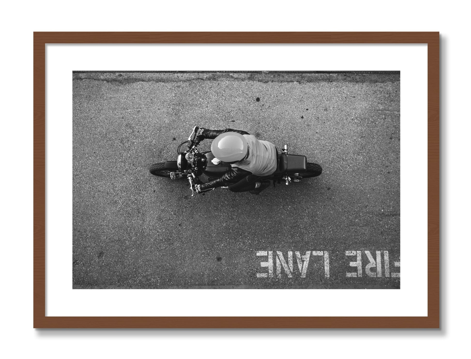 Framed photograph of Fire Lane by Dylan Ozanich, Walnut frame, Borders