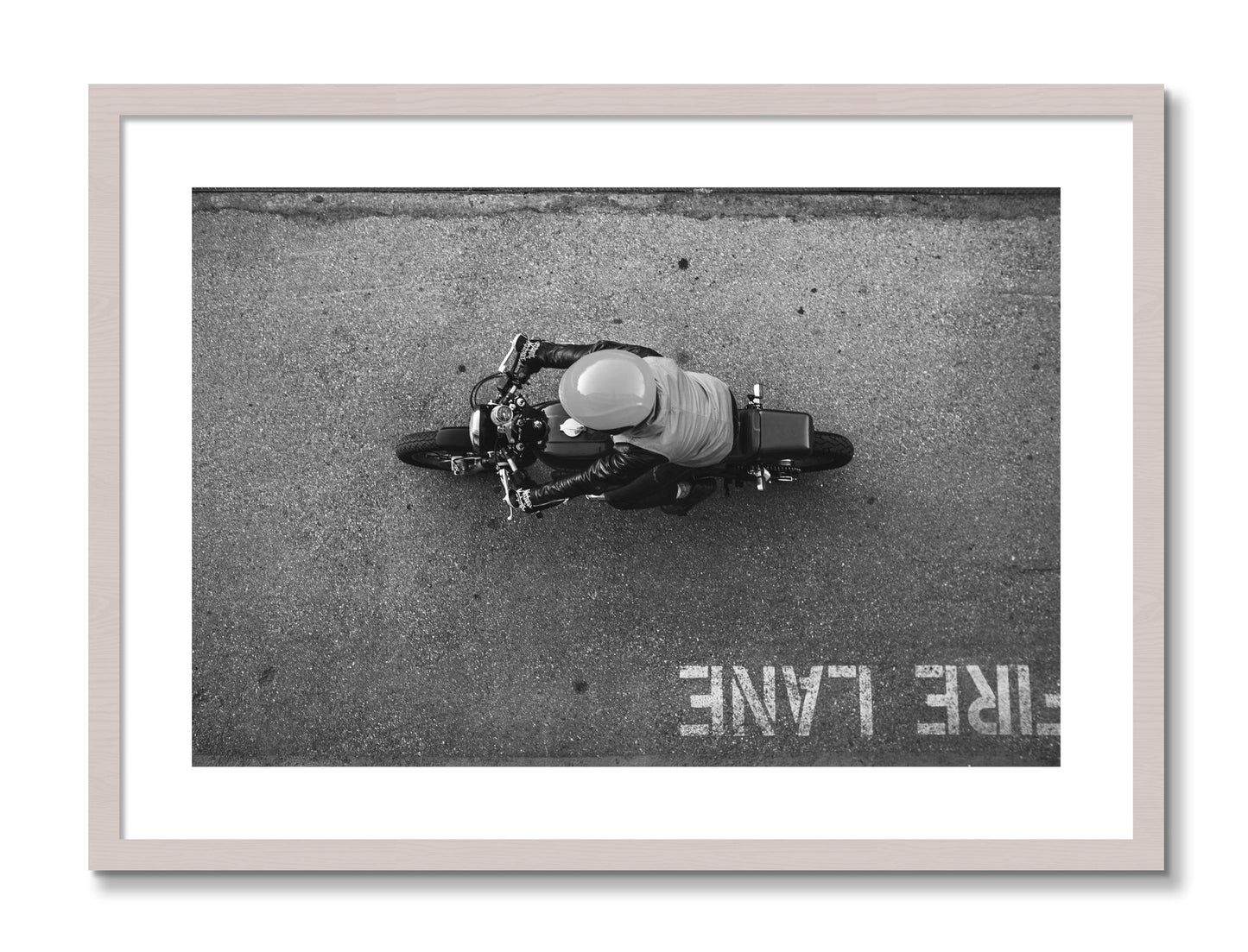 Framed photograph of Fire Lane by Dylan Ozanich, White Maple frame, Borders