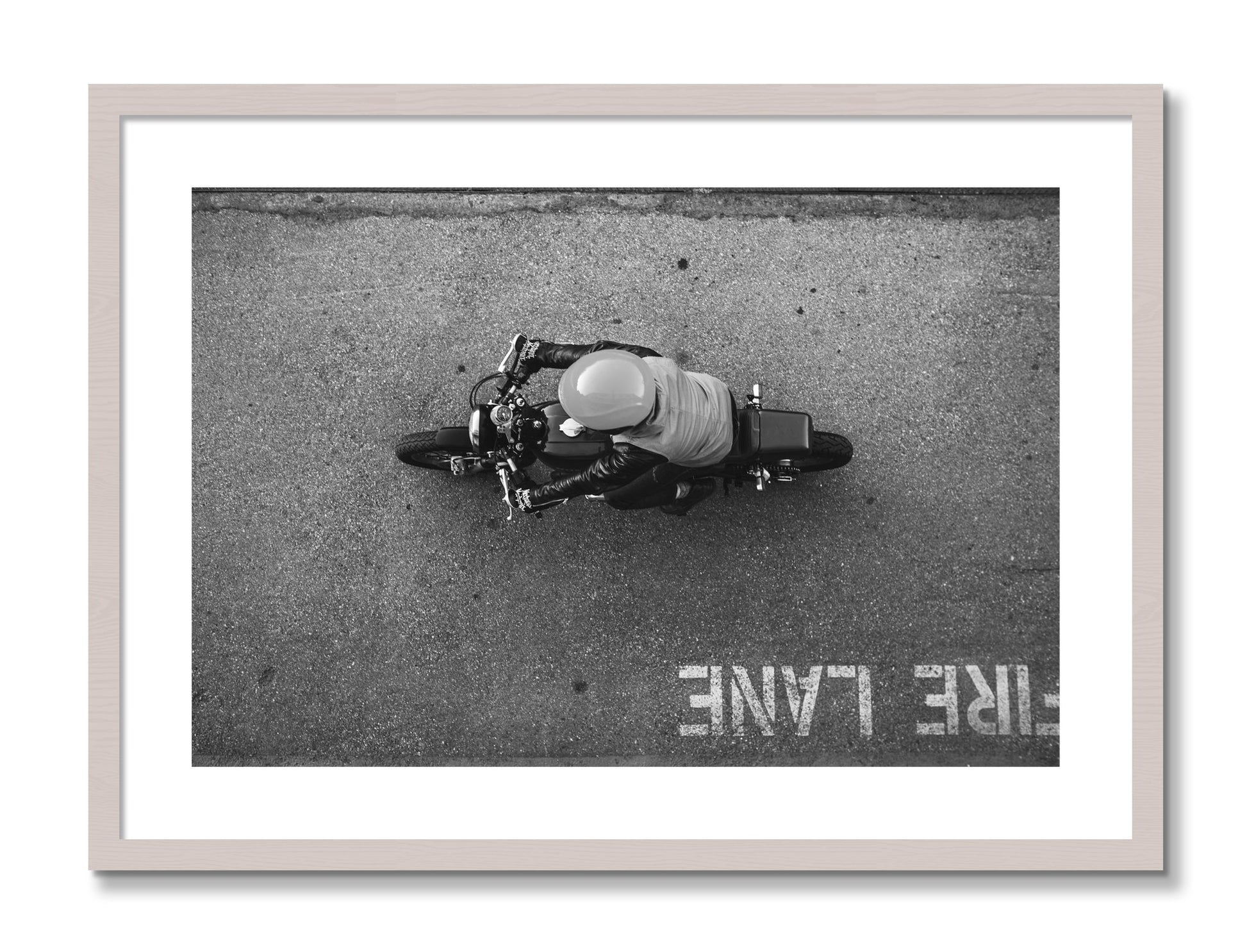 Framed photograph of Fire Lane by Dylan Ozanich, White Maple frame, Borders