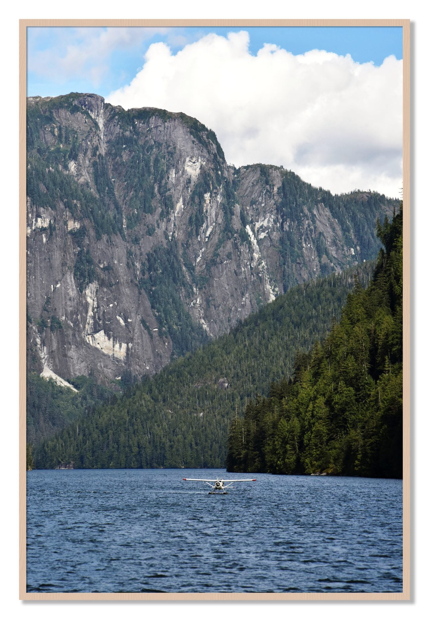 Framed photograph of Fjord Flight by Dylan Ozanich, Maple frame, Full Bleed
