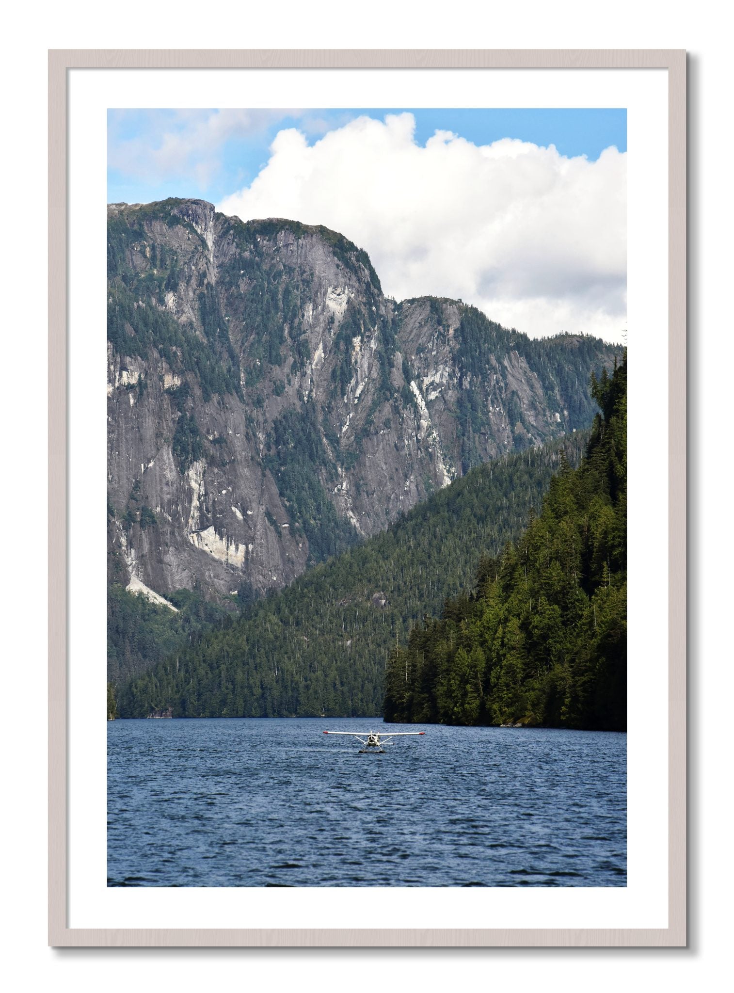 Framed photograph of Fjord Flight by Dylan Ozanich, White Maple frame, Borders