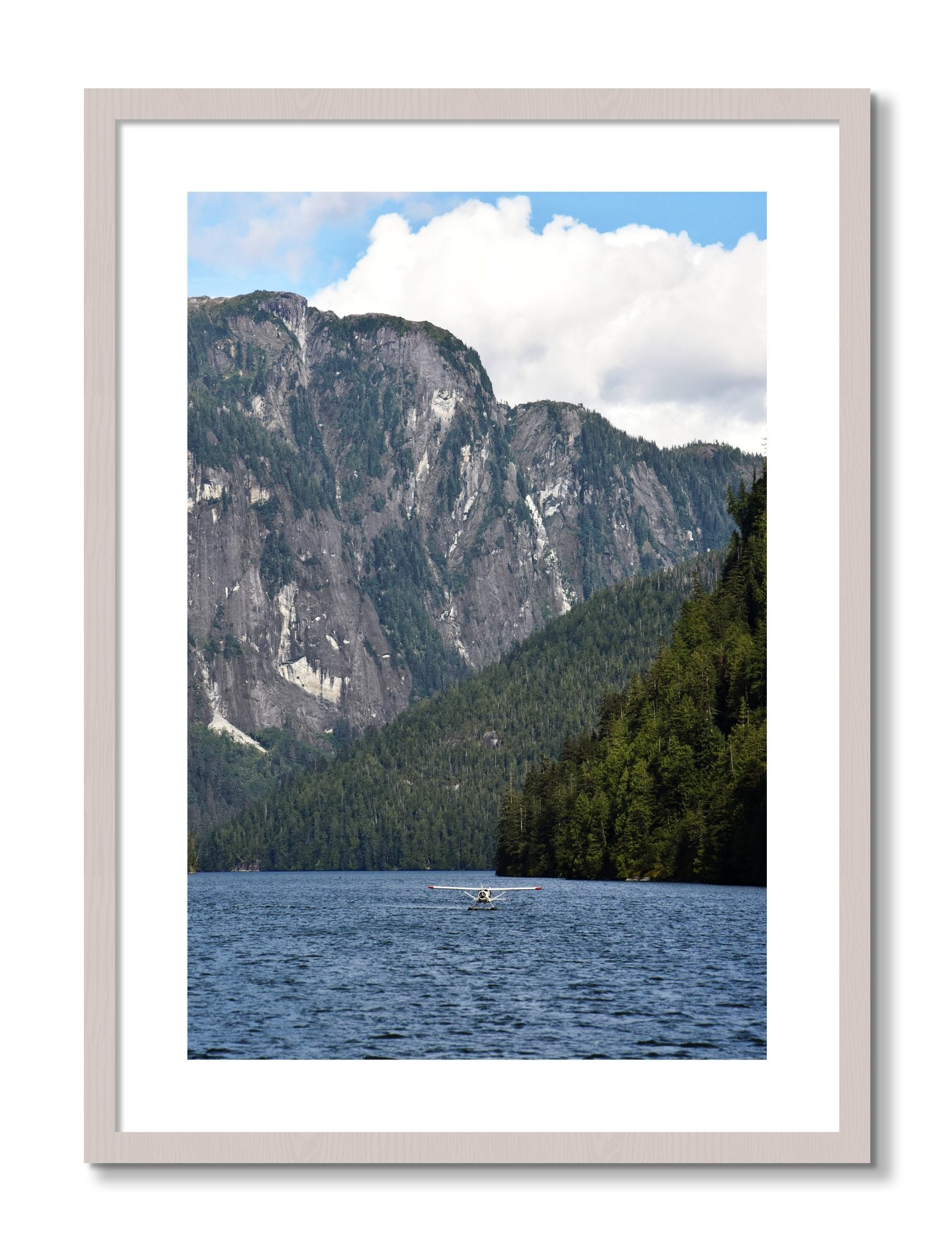 Framed photograph of Fjord Flight by Dylan Ozanich, White Maple frame, Borders