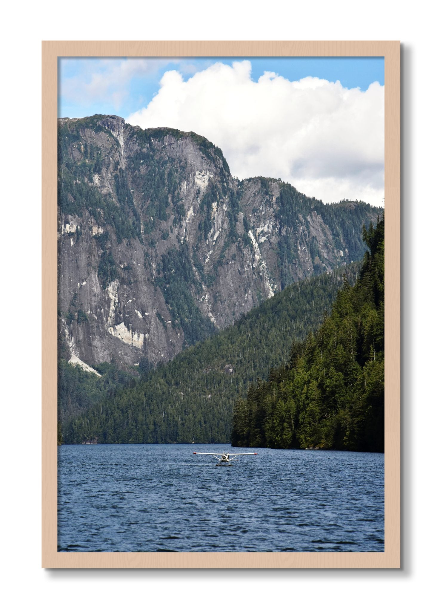 Framed photograph of Fjord Flight by Dylan Ozanich, Maple frame, Full Bleed