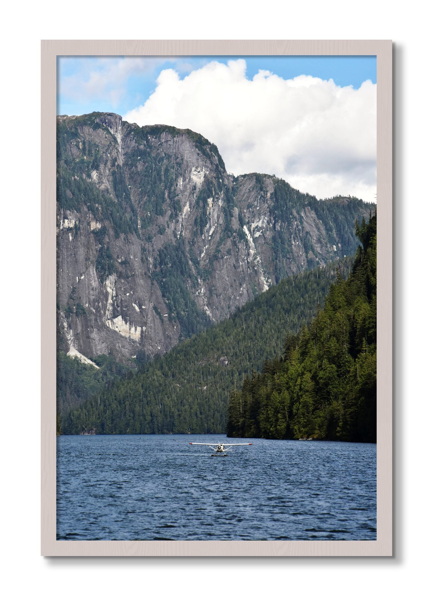 Framed photograph of Fjord Flight by Dylan Ozanich, White Maple frame, Full Bleed