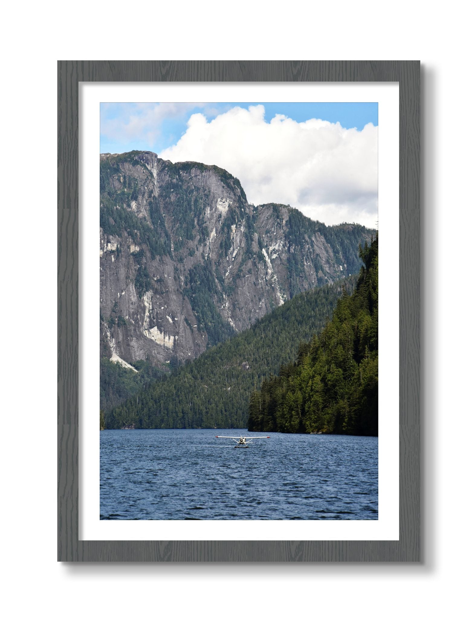 Framed photograph of Fjord Flight by Dylan Ozanich, Grey frame, Borders