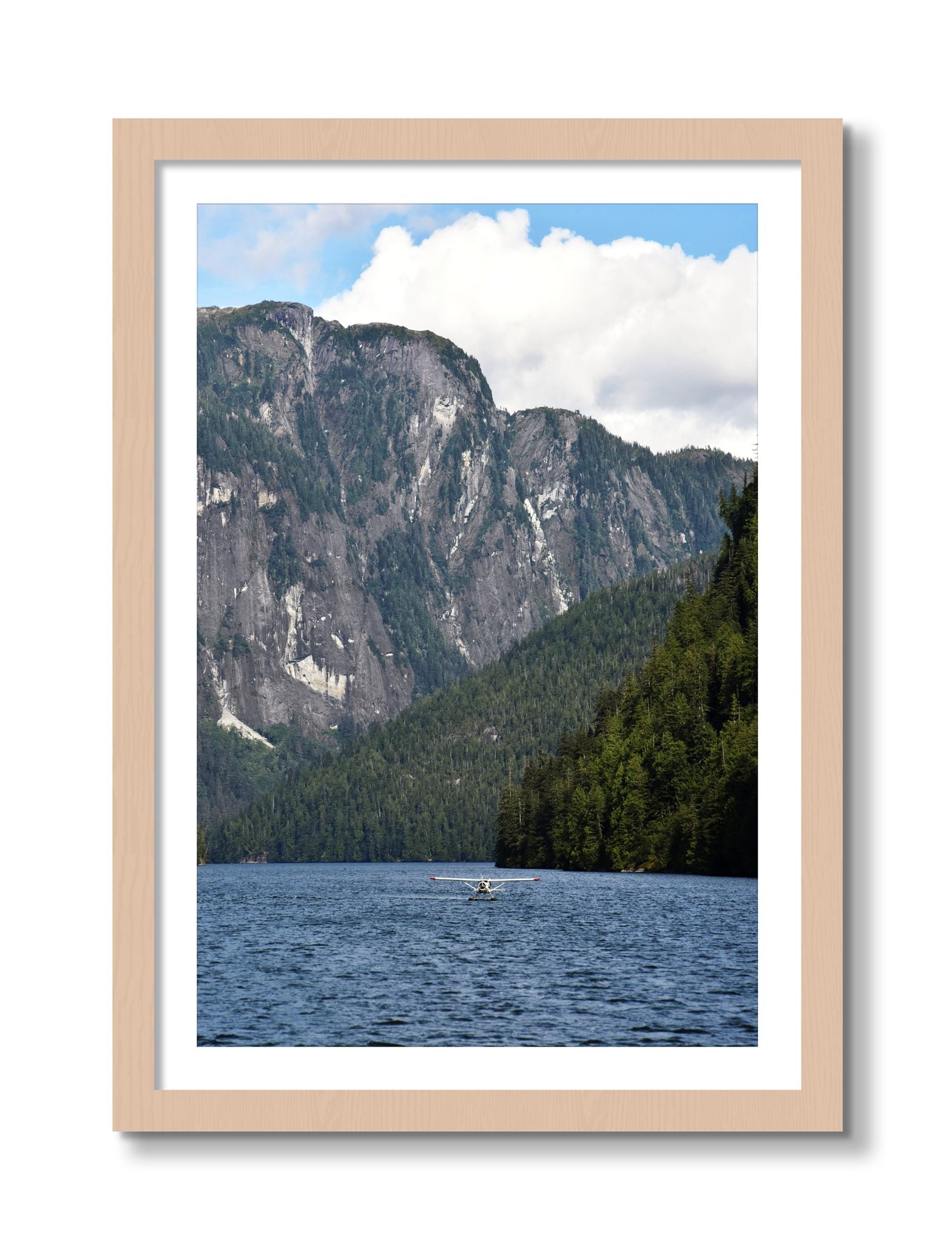 Framed photograph of Fjord Flight by Dylan Ozanich, Maple frame, Borders