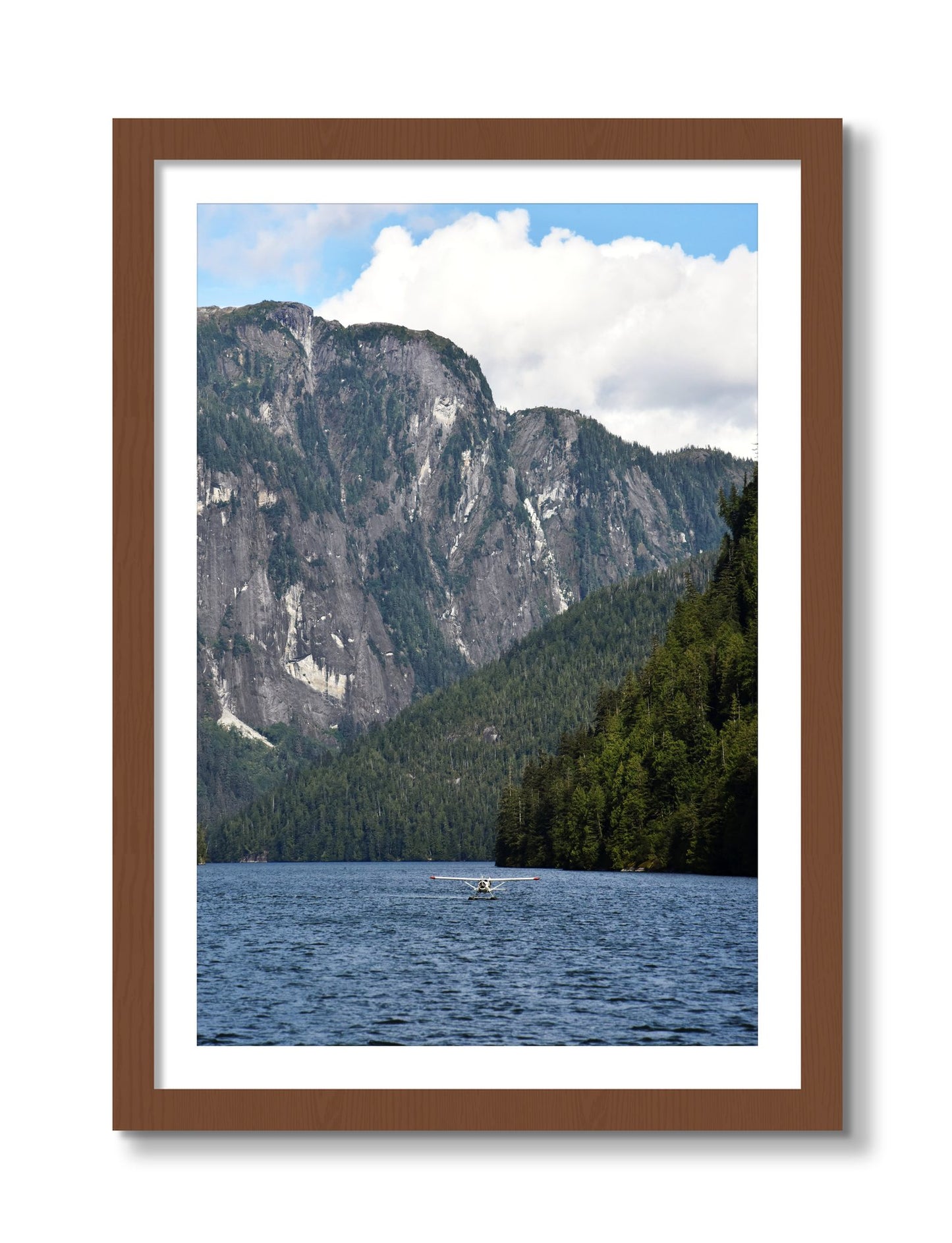 Framed photograph of Fjord Flight by Dylan Ozanich, Walnut frame, Borders
