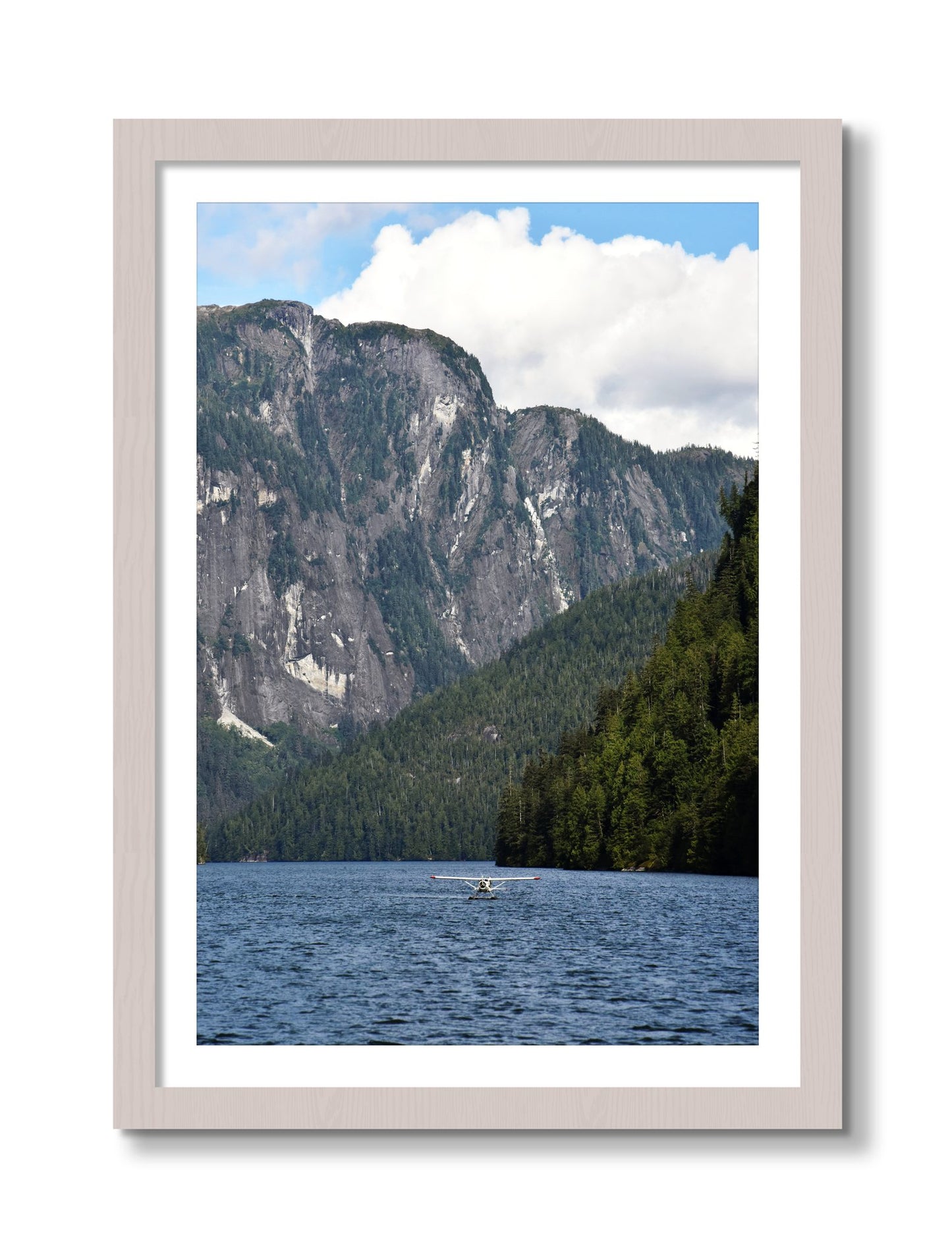 Framed photograph of Fjord Flight by Dylan Ozanich, White Maple frame, Borders
