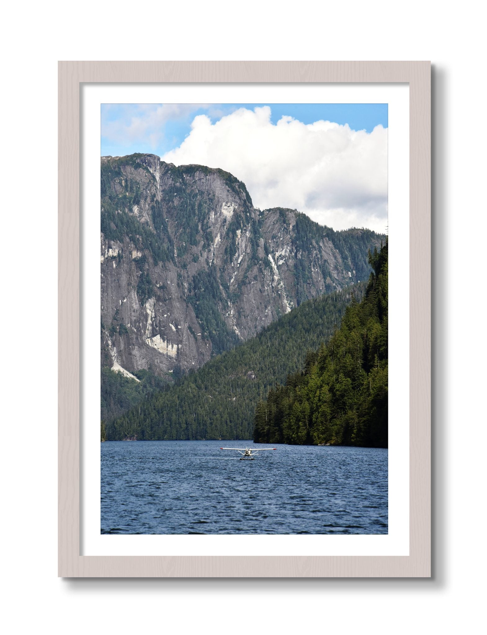 Framed photograph of Fjord Flight by Dylan Ozanich, White Maple frame, Borders