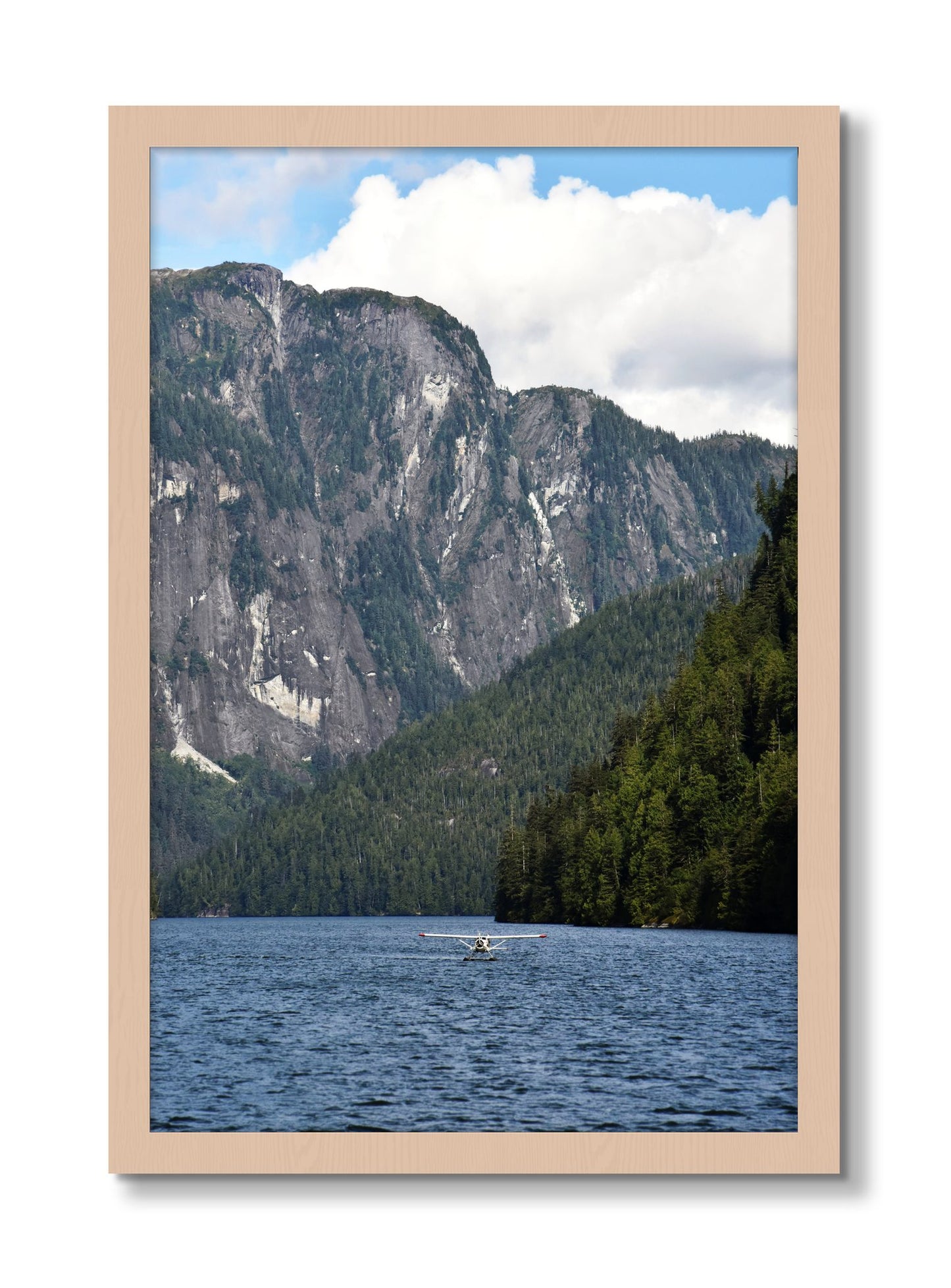 Framed photograph of Fjord Flight by Dylan Ozanich, Maple frame, Full Bleed