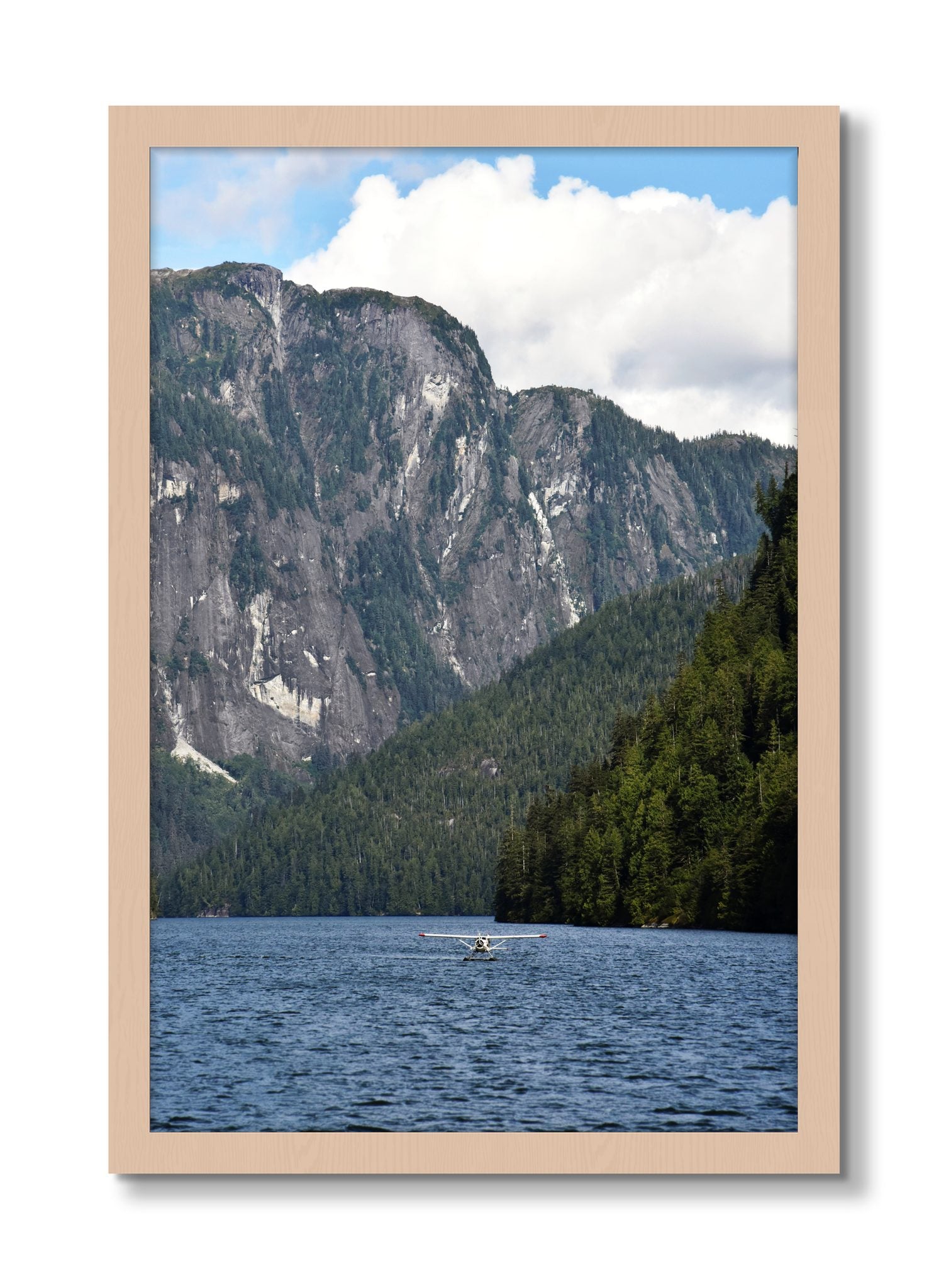 Framed photograph of Fjord Flight by Dylan Ozanich, Maple frame, Full Bleed