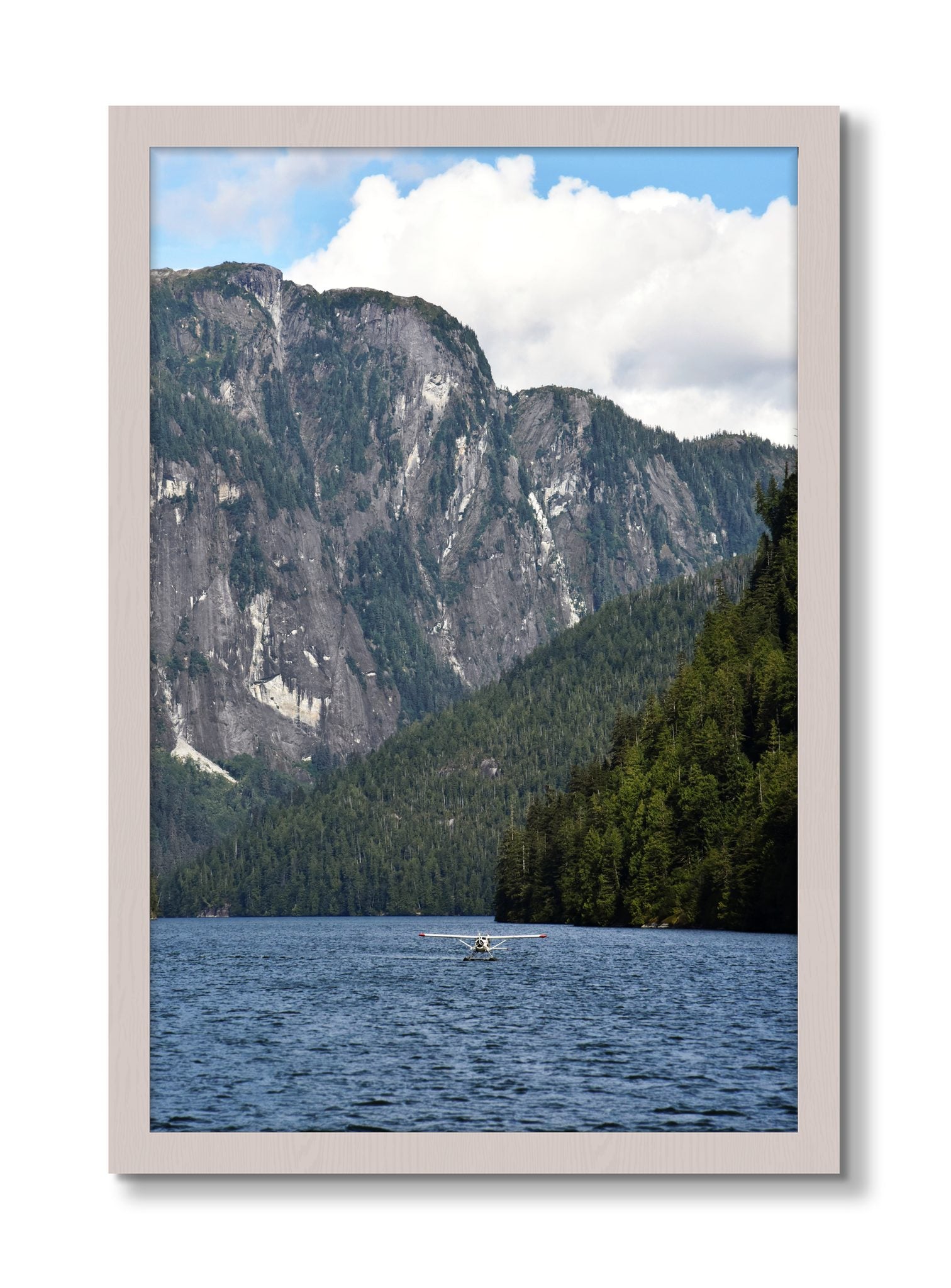 Framed photograph of Fjord Flight by Dylan Ozanich, White Maple frame, Full Bleed