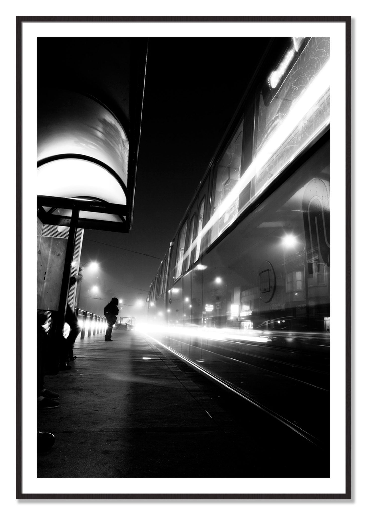 Framed photograph of Ghost Train by Dylan Ozanich, Black Walnut frame, Borders