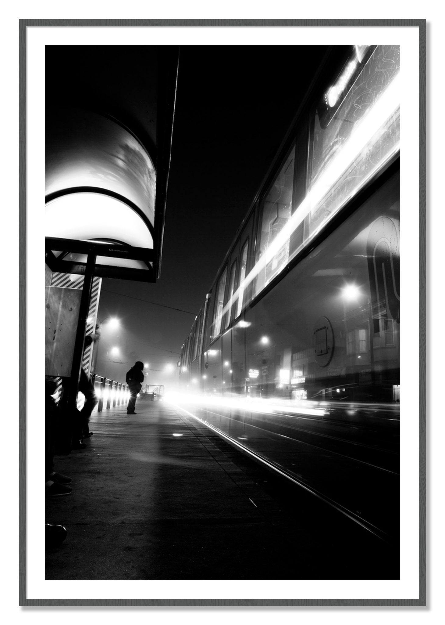 Framed photograph of Ghost Train by Dylan Ozanich, Grey frame, Borders