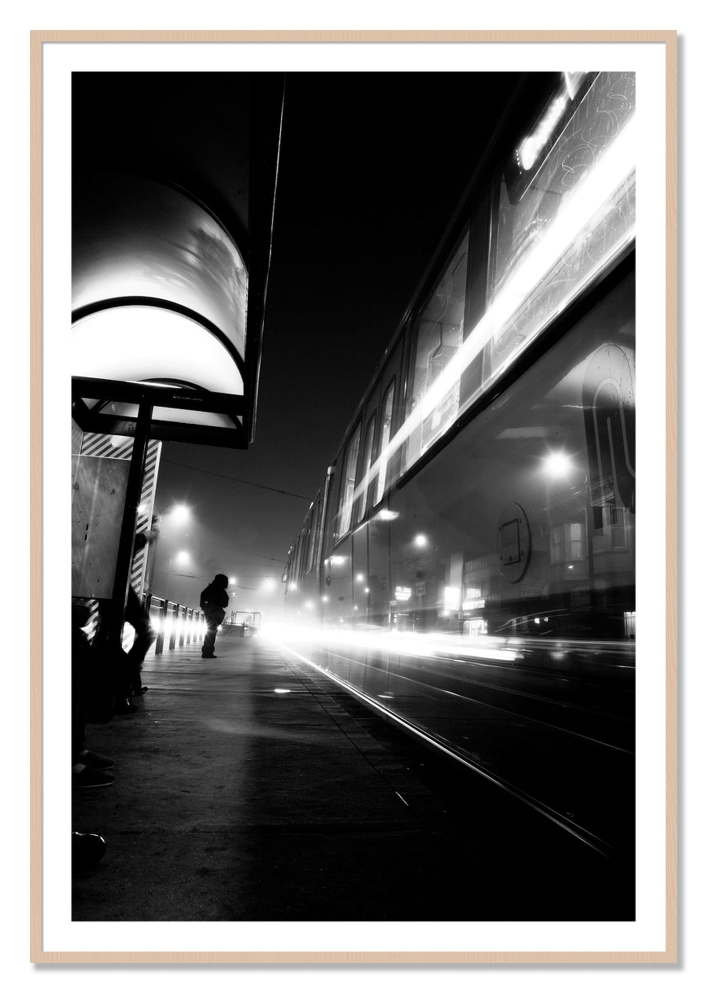Framed photograph of Ghost Train by Dylan Ozanich, Maple frame, Borders