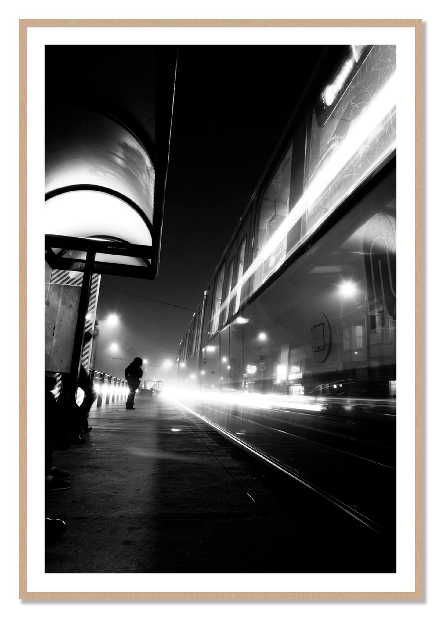 Framed photograph of Ghost Train by Dylan Ozanich, Oak frame, Borders