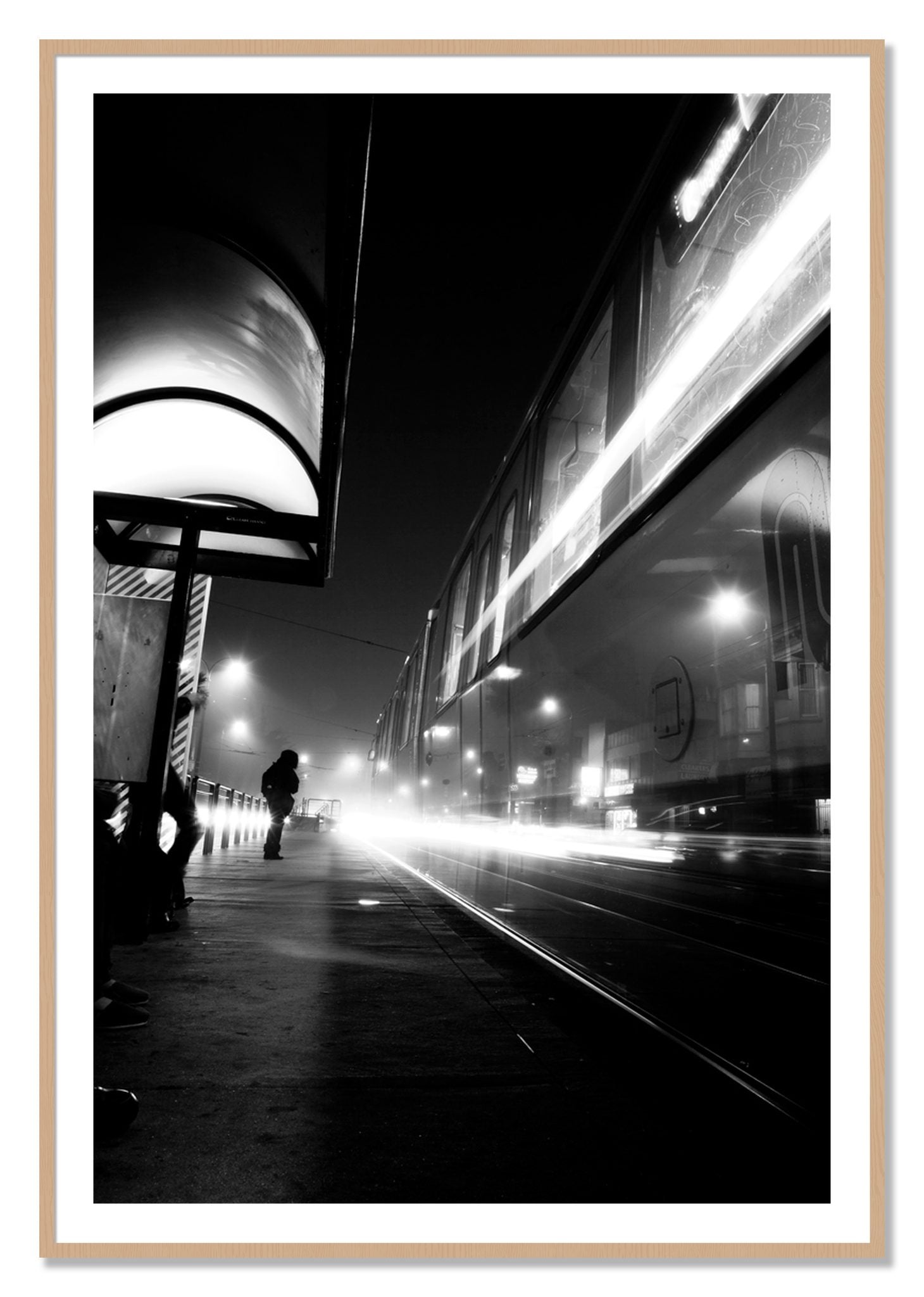 Framed photograph of Ghost Train by Dylan Ozanich, Oak frame, Borders