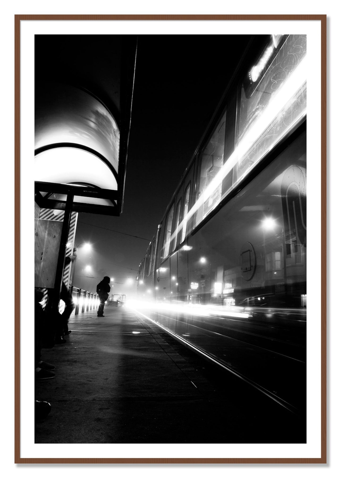 Framed photograph of Ghost Train by Dylan Ozanich, Walnut frame, Borders