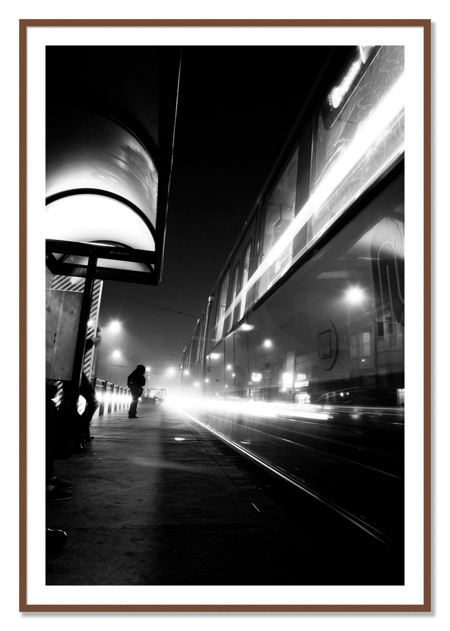Framed photograph of Ghost Train by Dylan Ozanich, Walnut frame, Borders