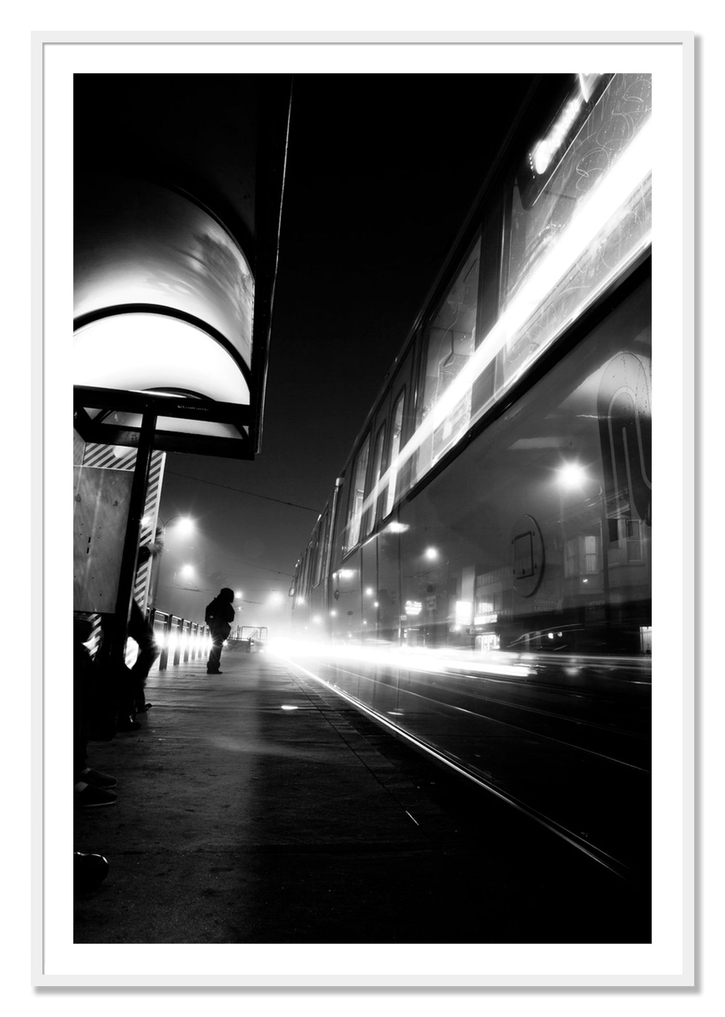 Framed photograph of Ghost Train by Dylan Ozanich, White frame, Borders
