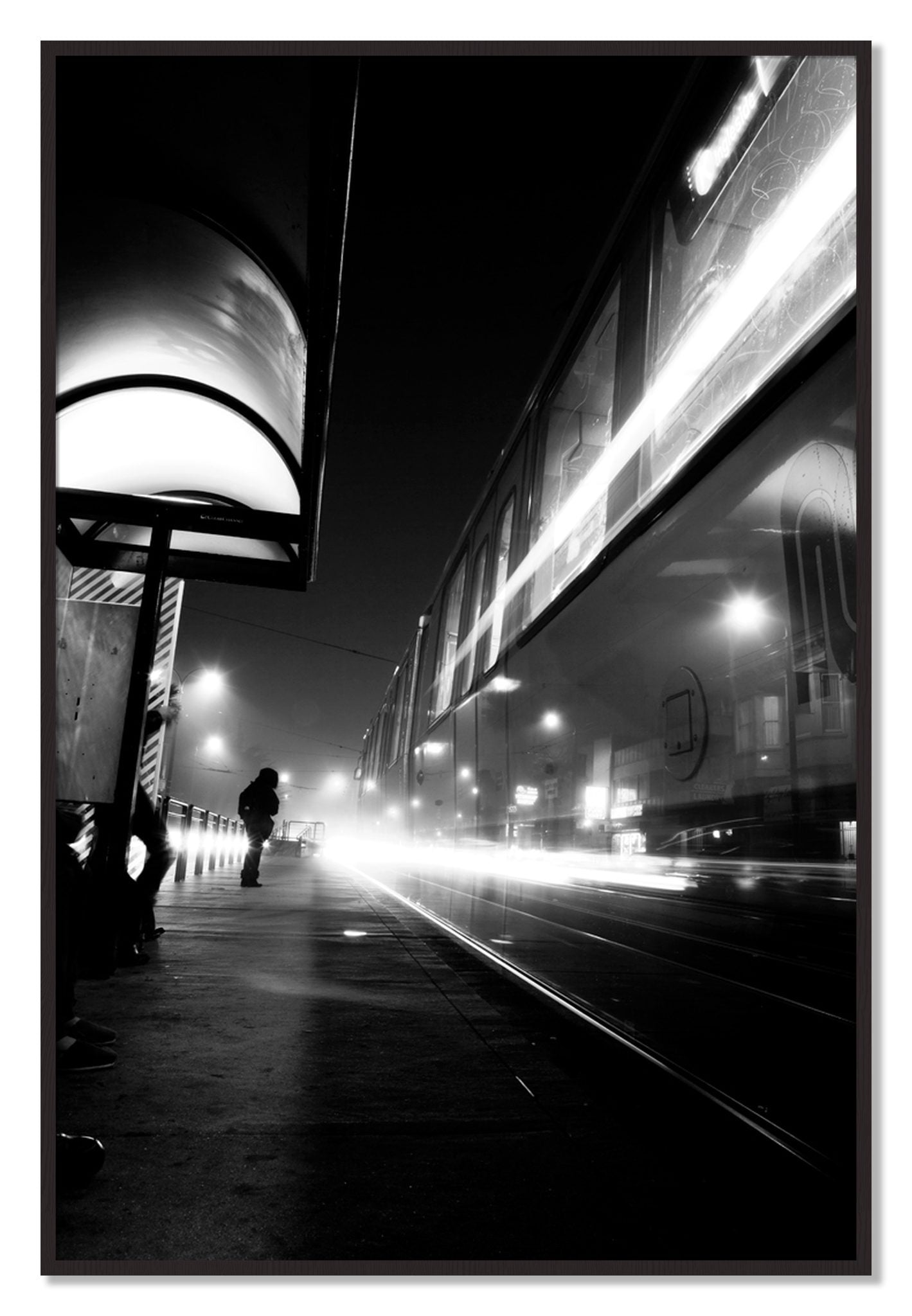 Framed photograph of Ghost Train by Dylan Ozanich, Black Walnut frame, Full Bleed