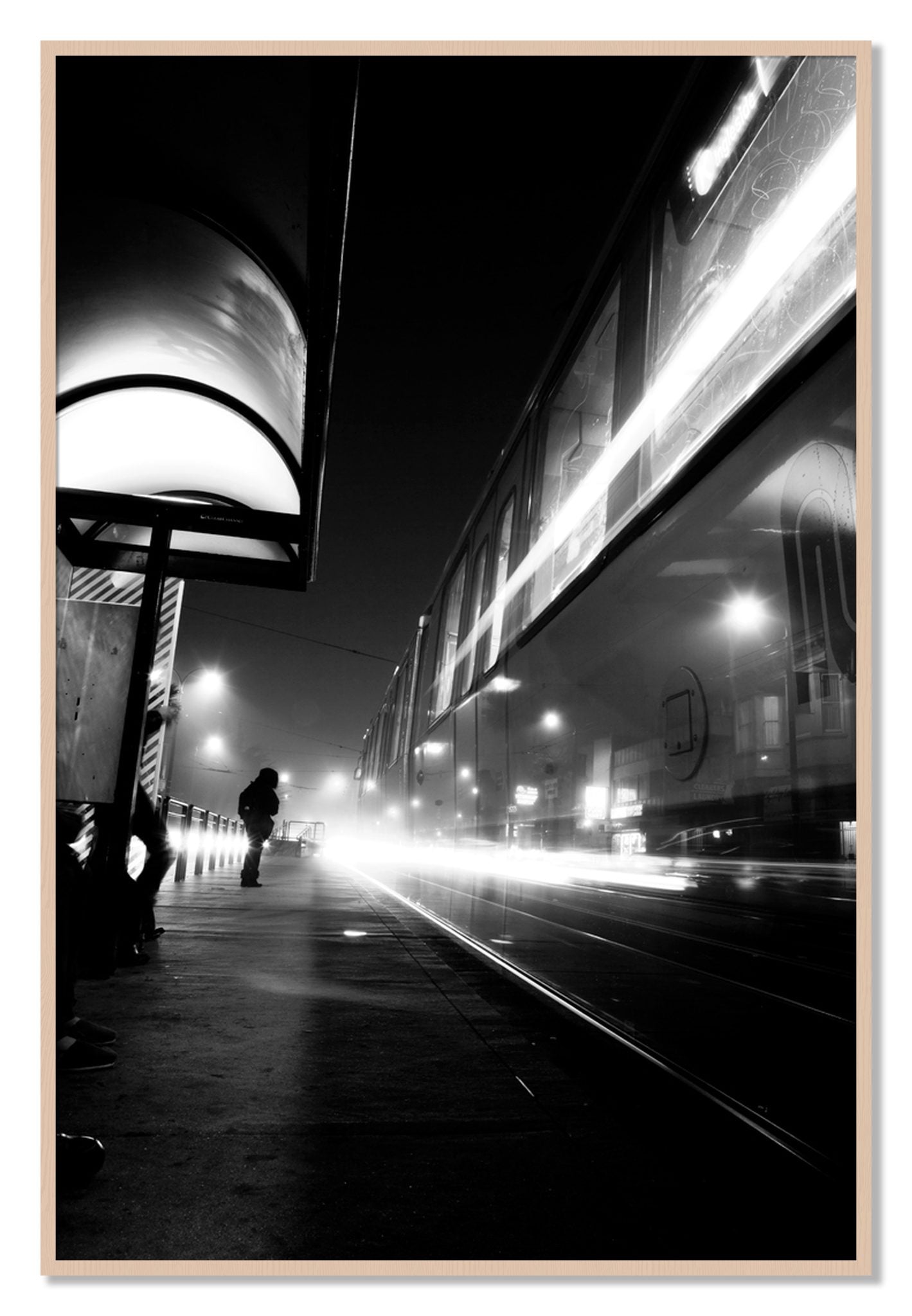 Framed photograph of Ghost Train by Dylan Ozanich, Maple frame, Full Bleed