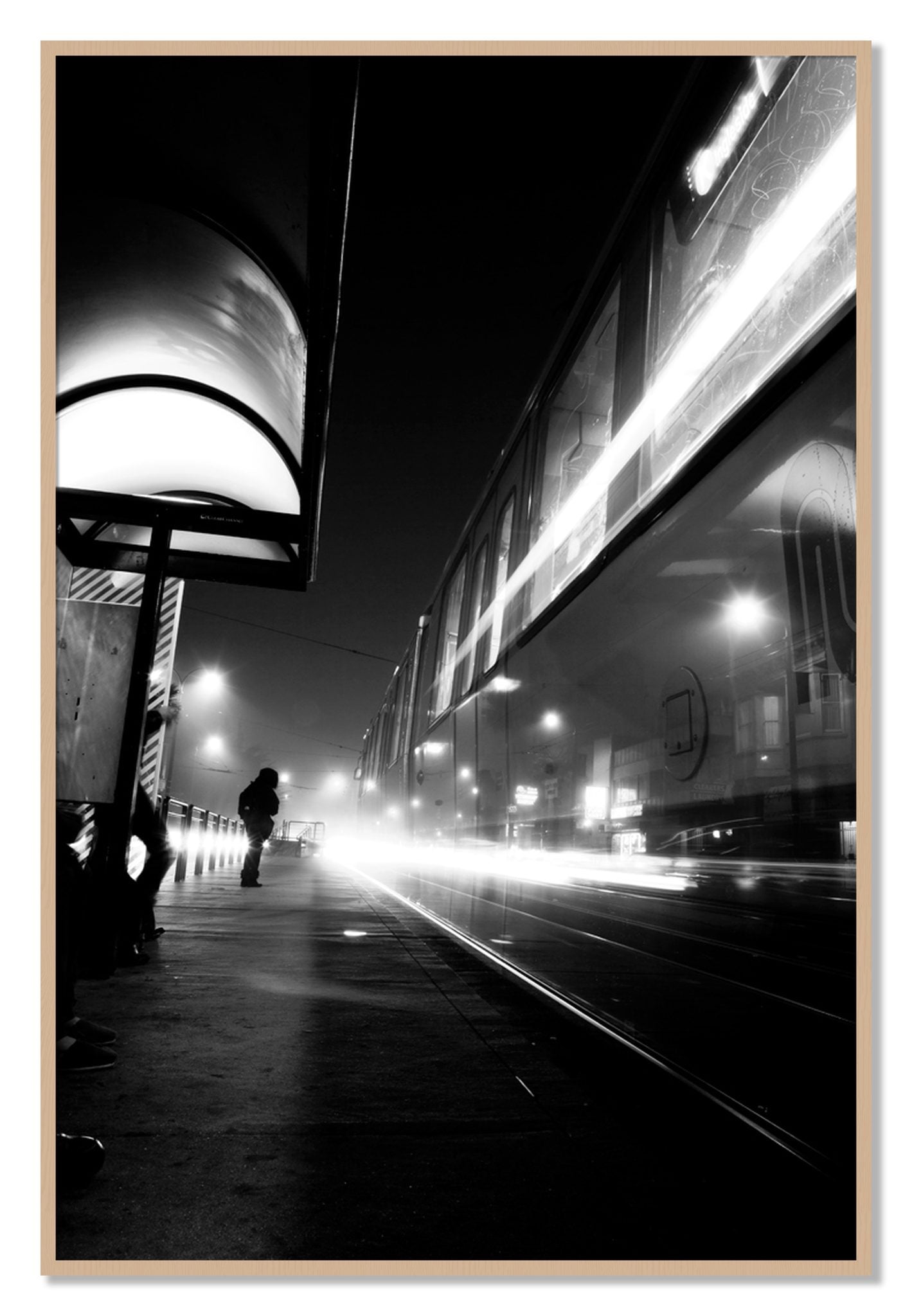 Framed photograph of Ghost Train by Dylan Ozanich, Oak frame, Full Bleed