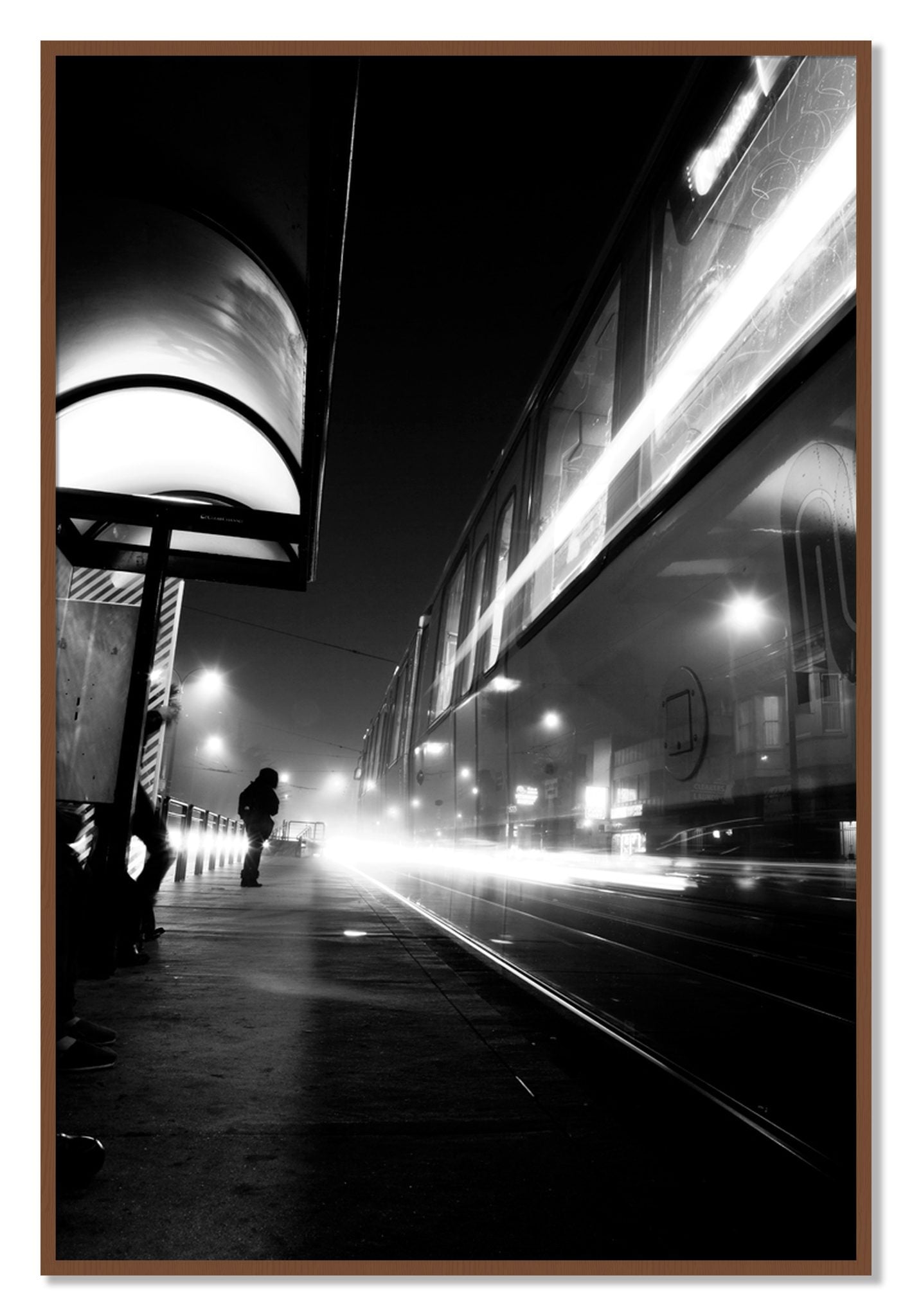Framed photograph of Ghost Train by Dylan Ozanich, Walnut frame, Full Bleed