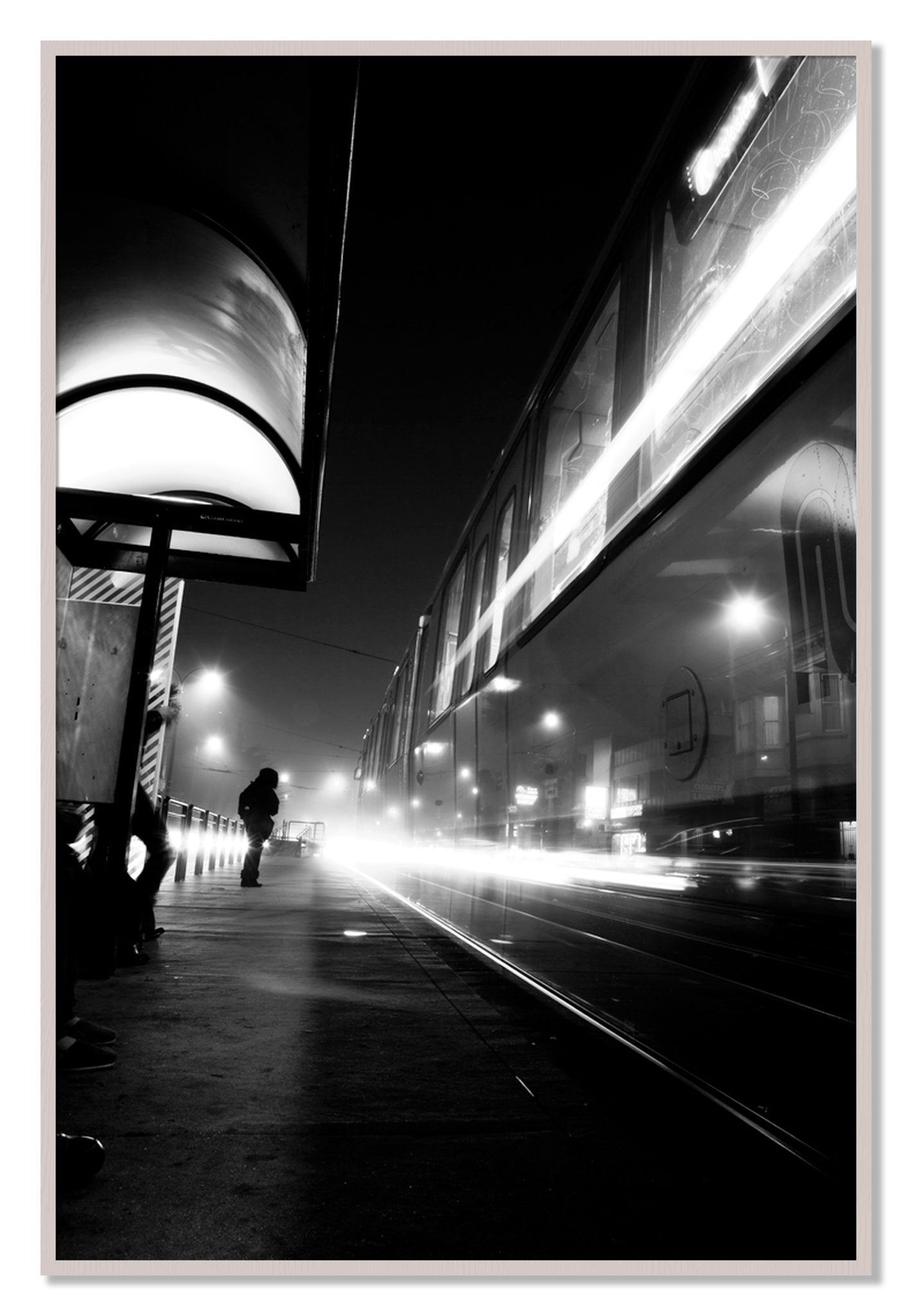 Framed photograph of Ghost Train by Dylan Ozanich, White Maple frame, Full Bleed