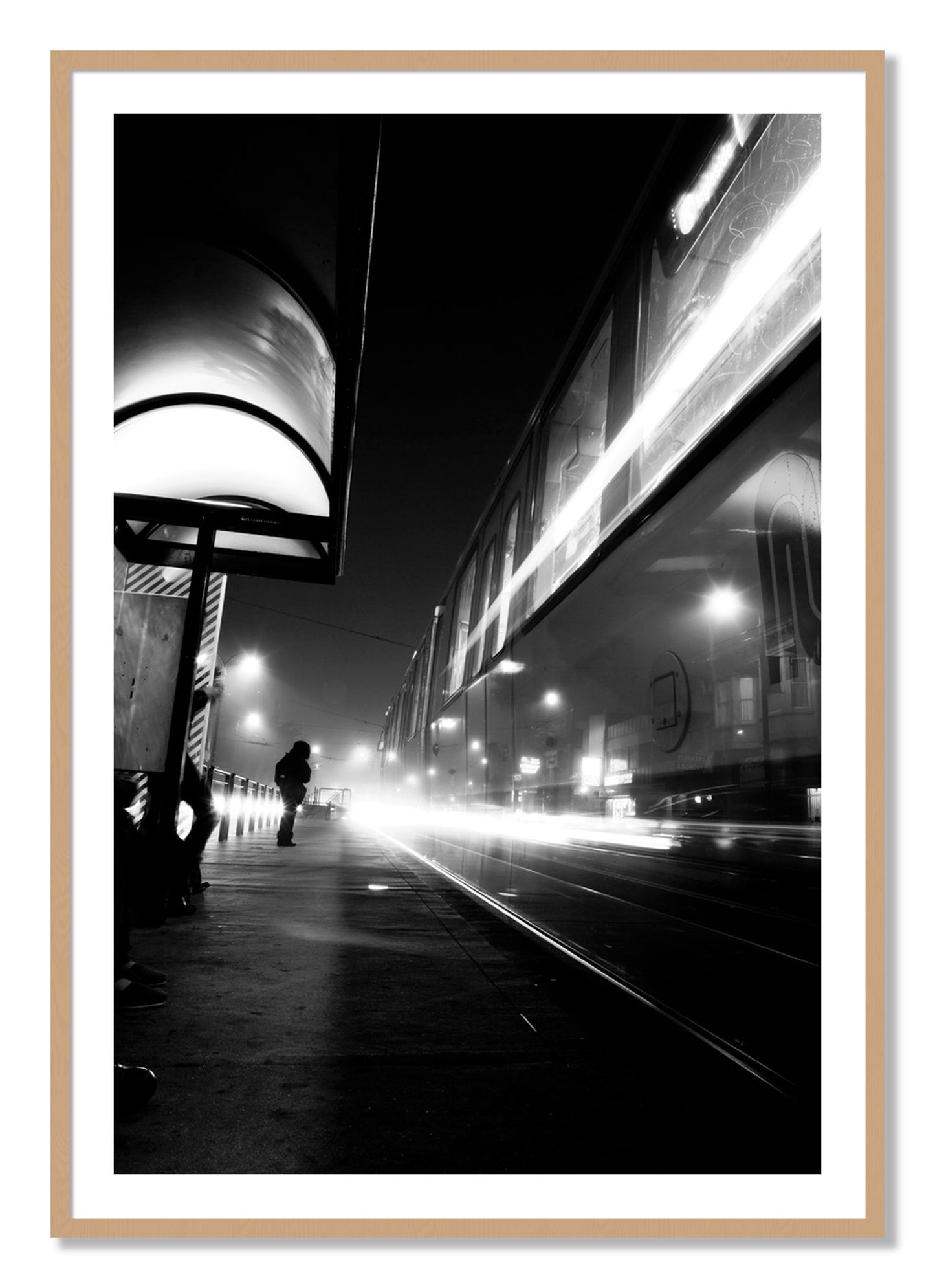 Framed photograph of Ghost Train by Dylan Ozanich, Oak frame, Borders