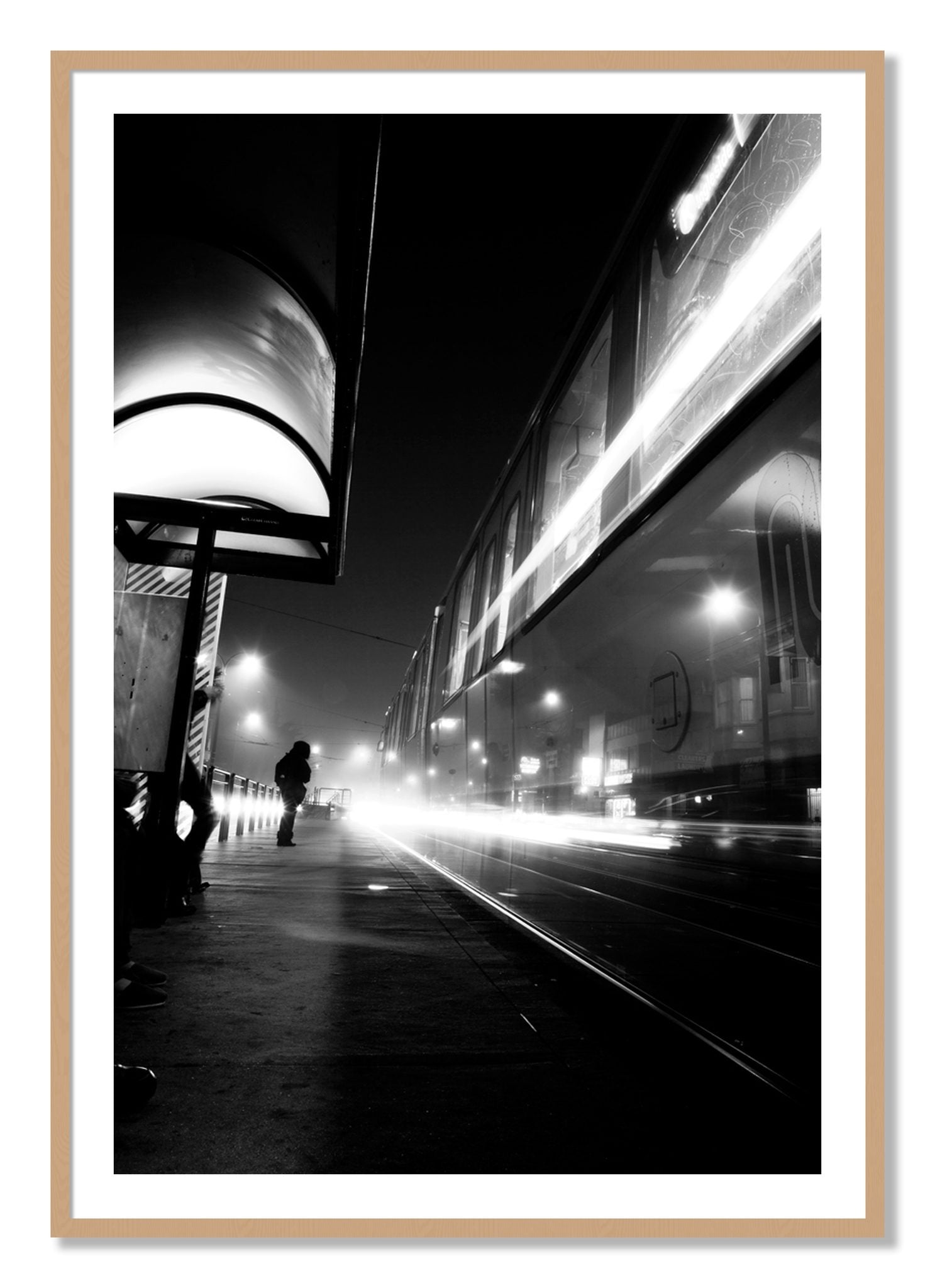 Framed photograph of Ghost Train by Dylan Ozanich, Oak frame, Borders
