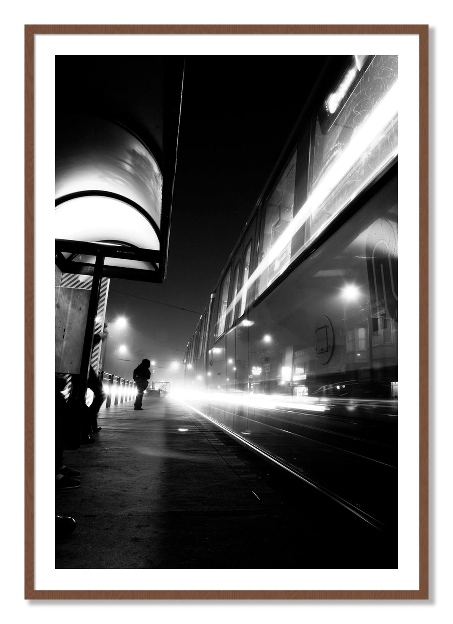 Framed photograph of Ghost Train by Dylan Ozanich, Walnut frame, Borders