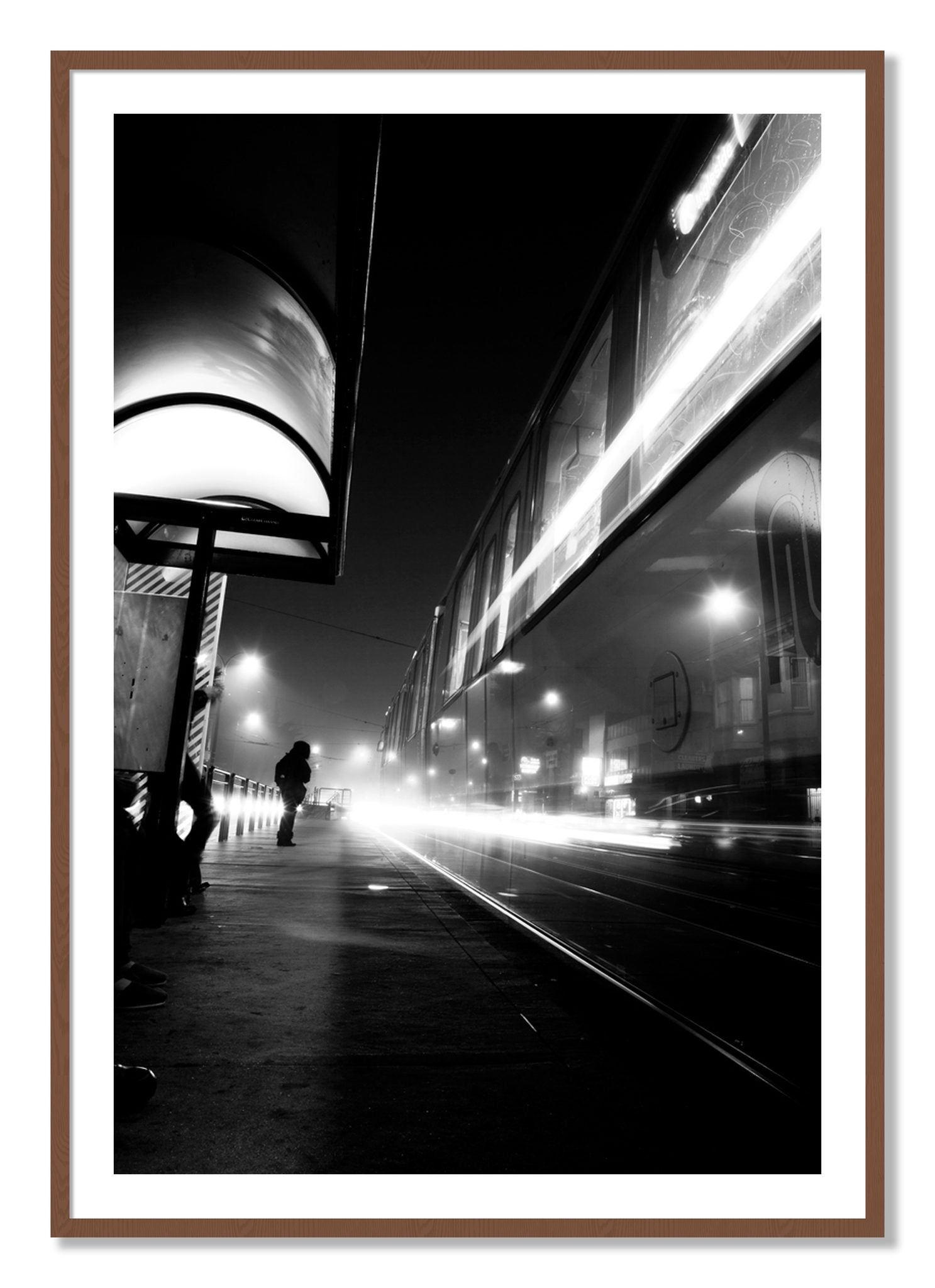 Framed photograph of Ghost Train by Dylan Ozanich, Walnut frame, Borders