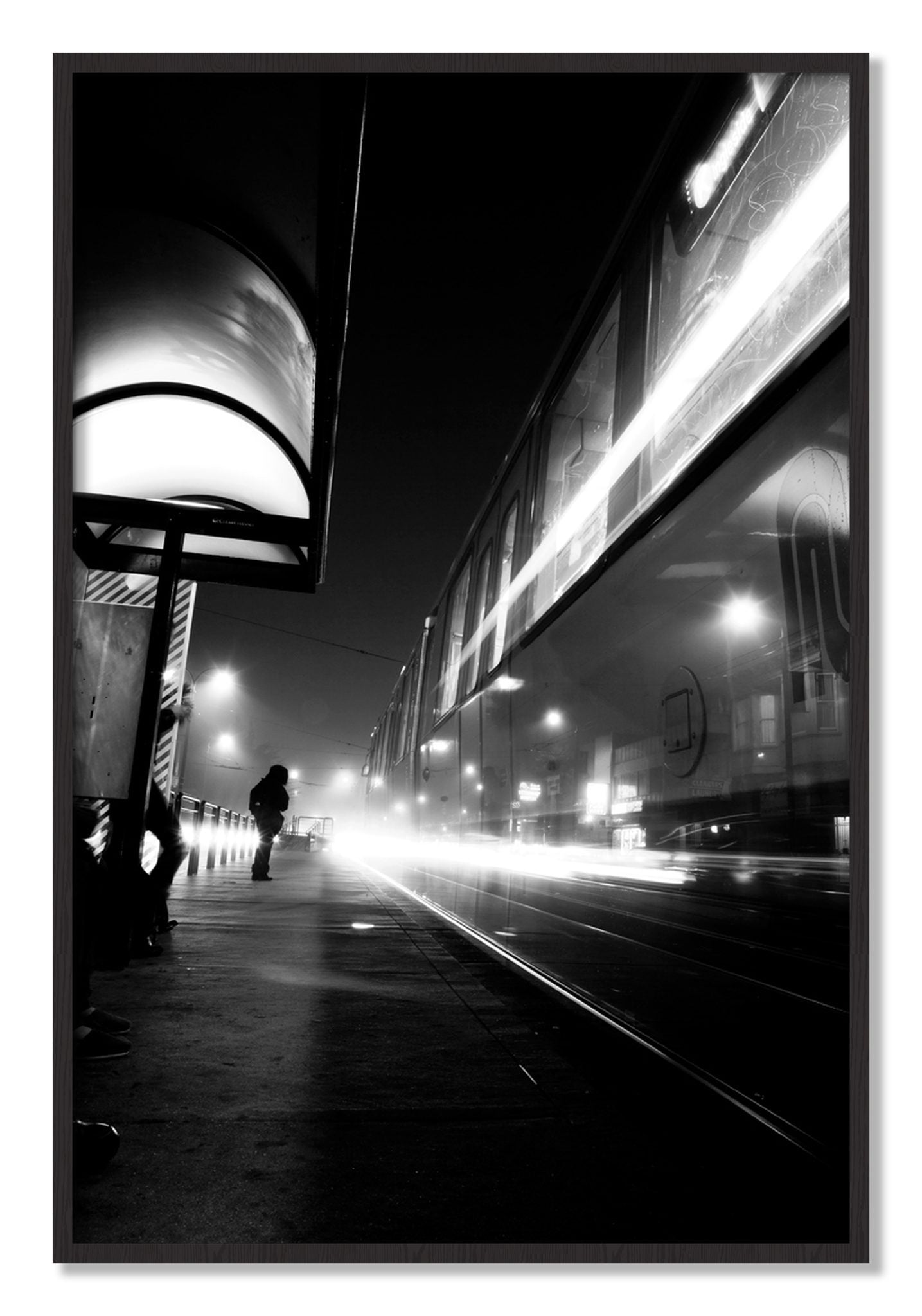 Framed photograph of Ghost Train by Dylan Ozanich, Black Walnut frame, Full Bleed