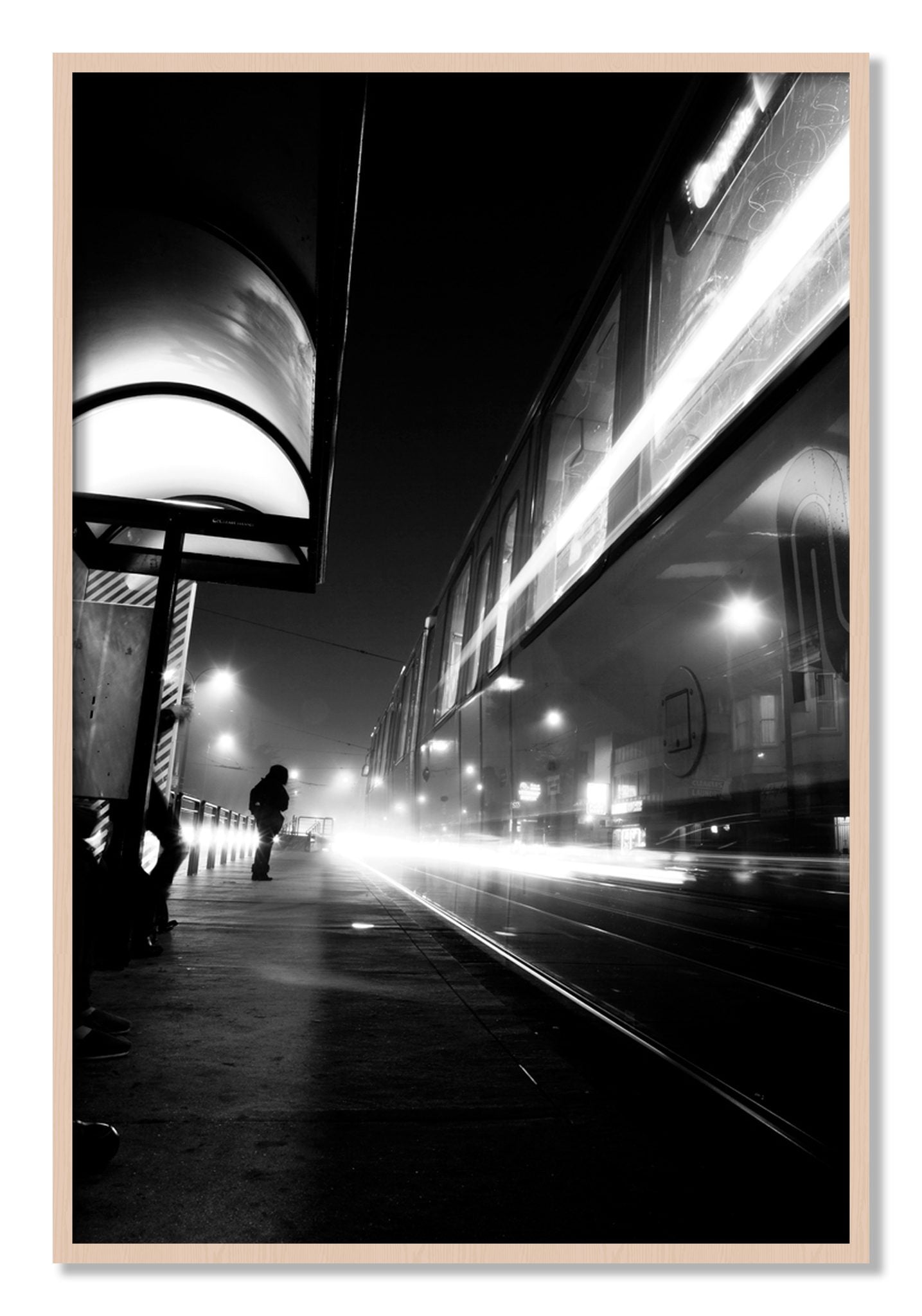 Framed photograph of Ghost Train by Dylan Ozanich, Maple frame, Full Bleed