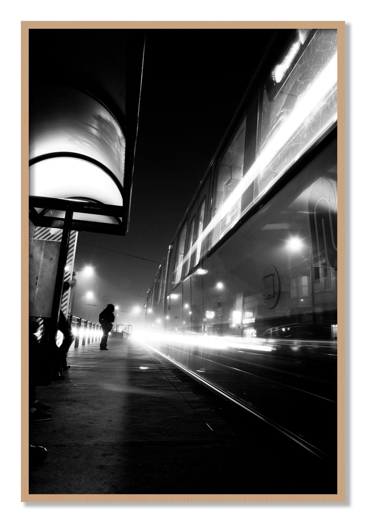 Framed photograph of Ghost Train by Dylan Ozanich, Oak frame, Full Bleed