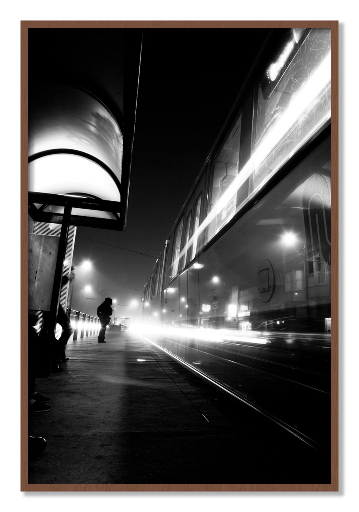 Framed photograph of Ghost Train by Dylan Ozanich, Walnut frame, Full Bleed