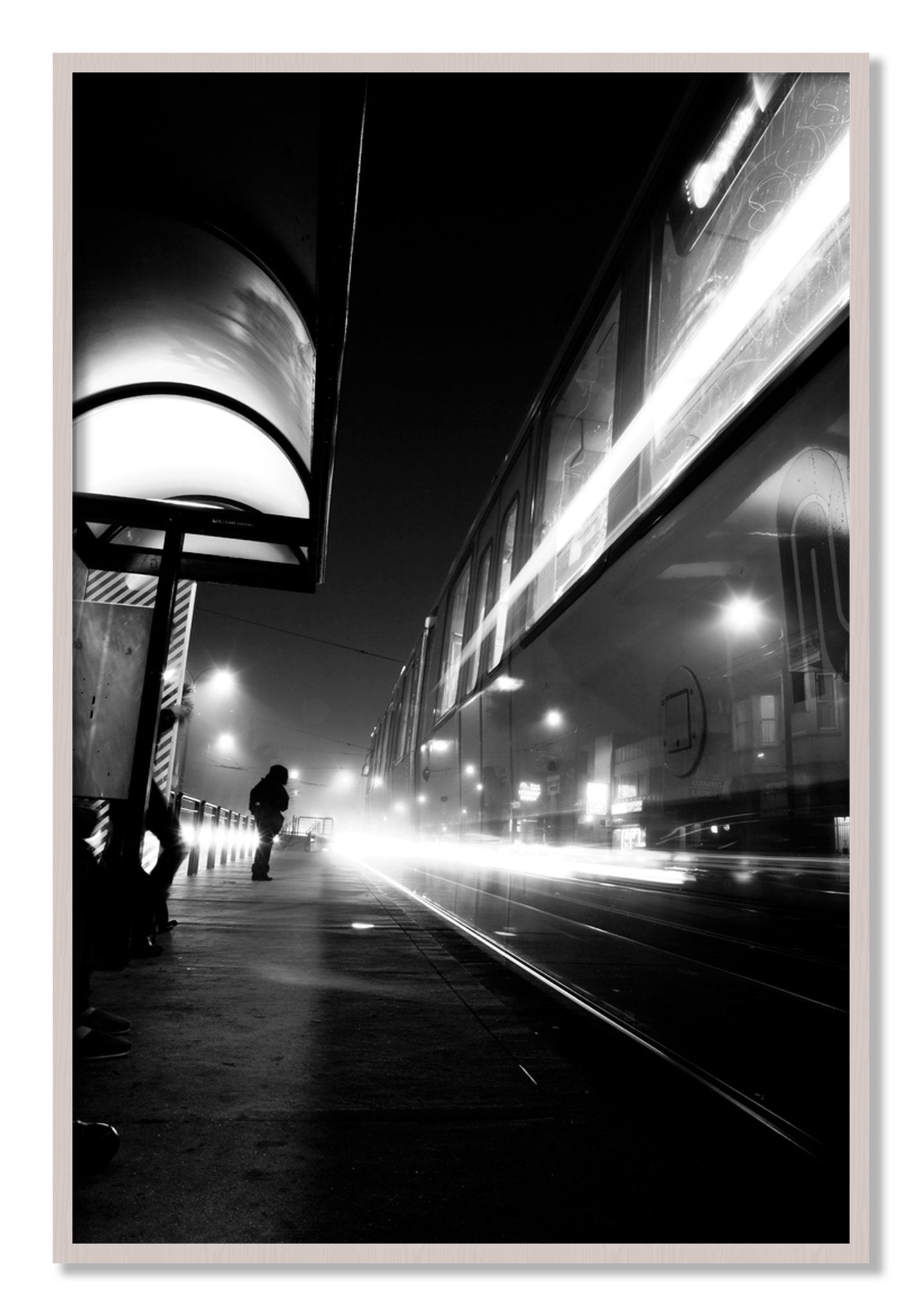 Framed photograph of Ghost Train by Dylan Ozanich, White Maple frame, Full Bleed