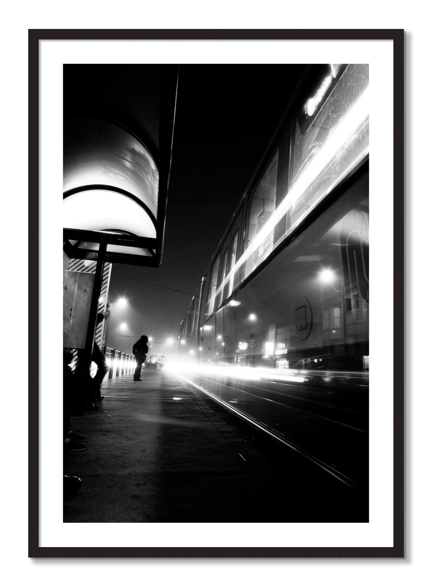Framed photograph of Ghost Train by Dylan Ozanich, Black Walnut frame, Borders