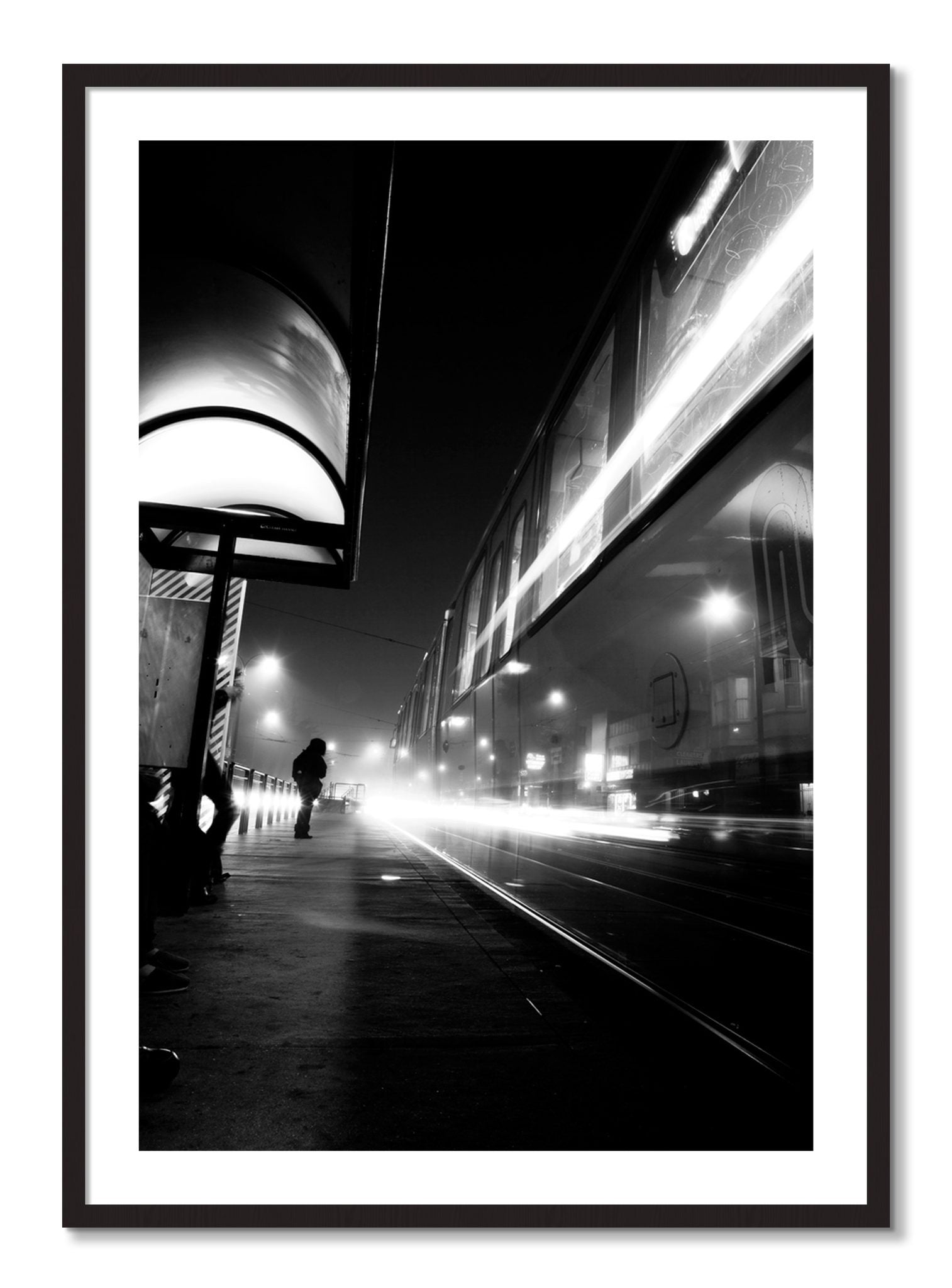 Framed photograph of Ghost Train by Dylan Ozanich, Black Walnut frame, Borders