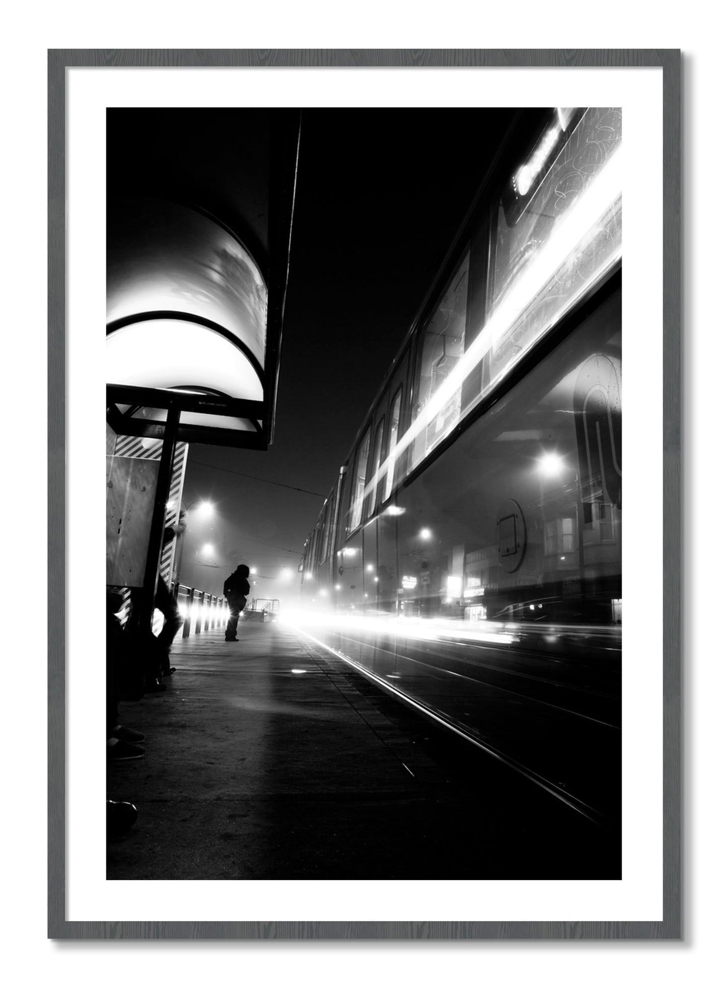 Framed photograph of Ghost Train by Dylan Ozanich, Grey frame, Borders