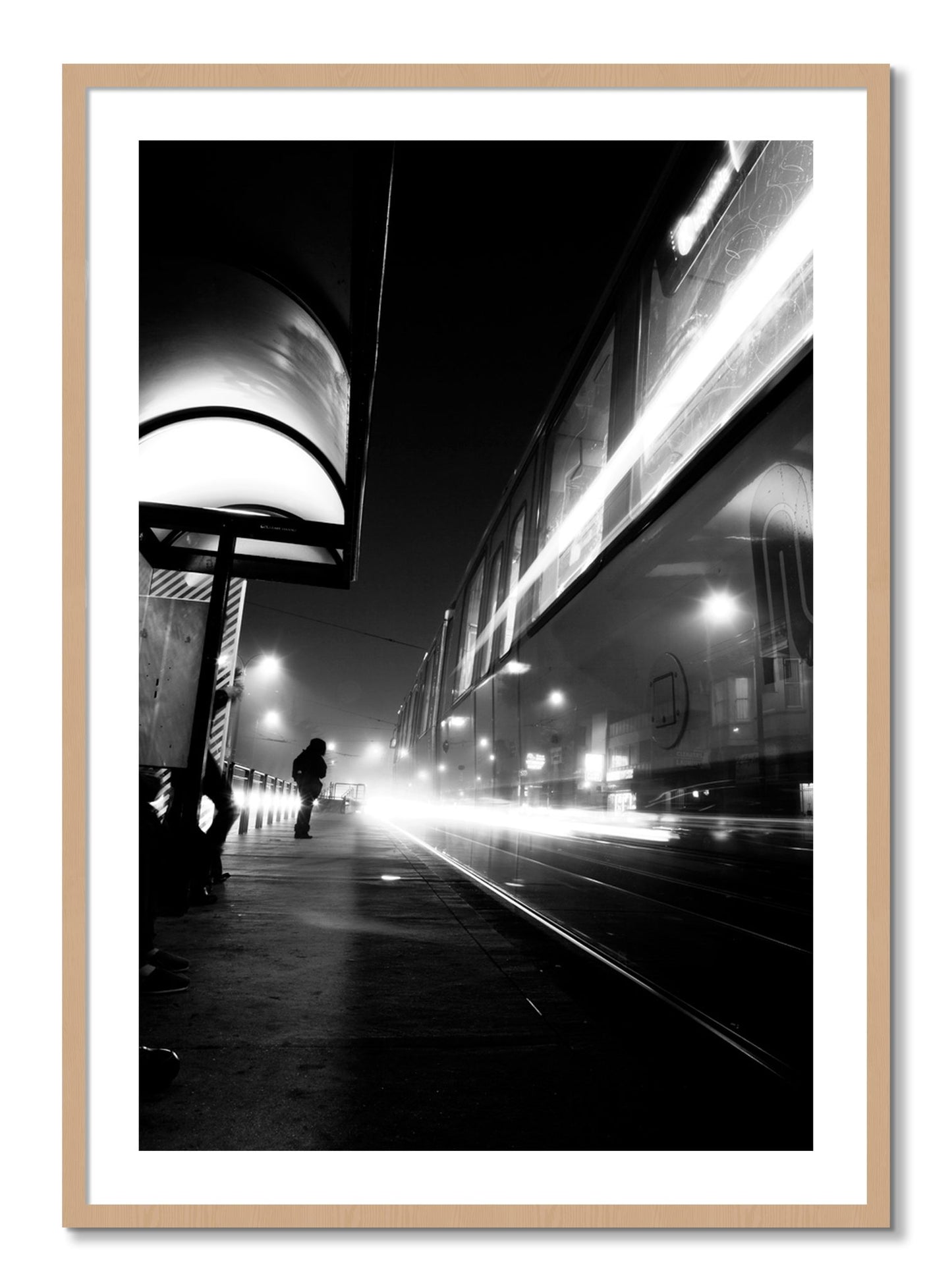 Framed photograph of Ghost Train by Dylan Ozanich, Oak frame, Borders