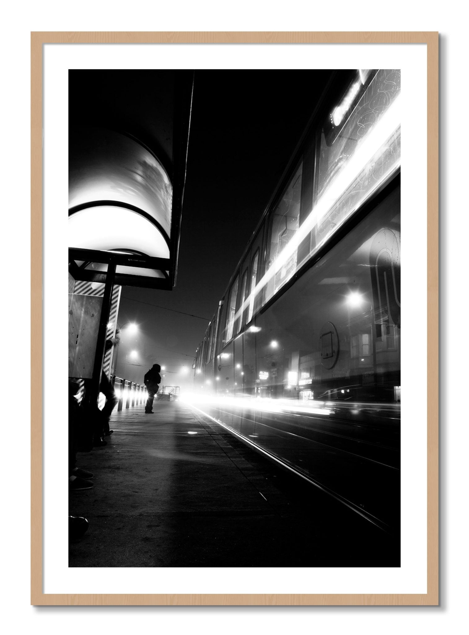 Framed photograph of Ghost Train by Dylan Ozanich, Oak frame, Borders