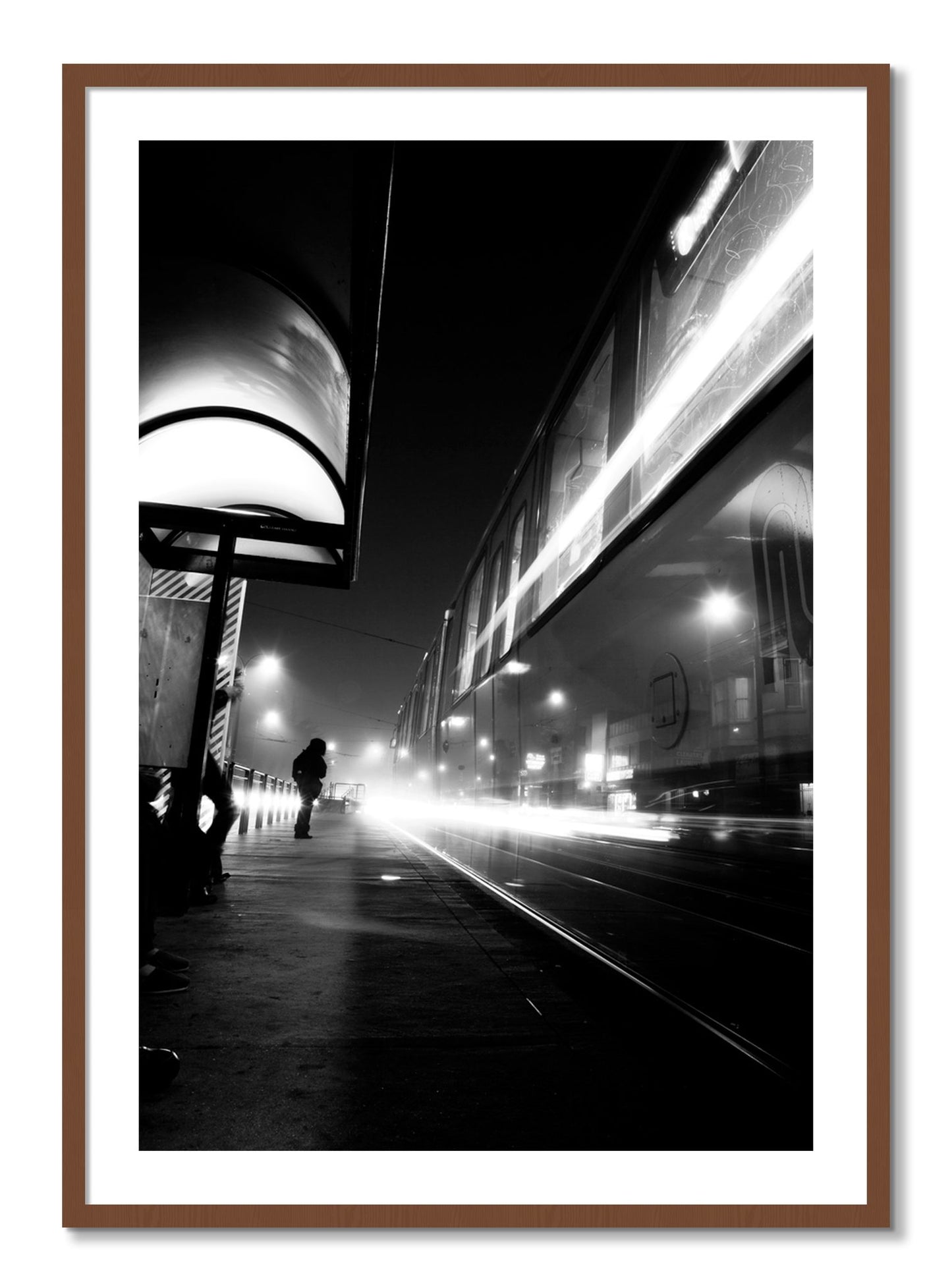 Framed photograph of Ghost Train by Dylan Ozanich, Walnut frame, Borders