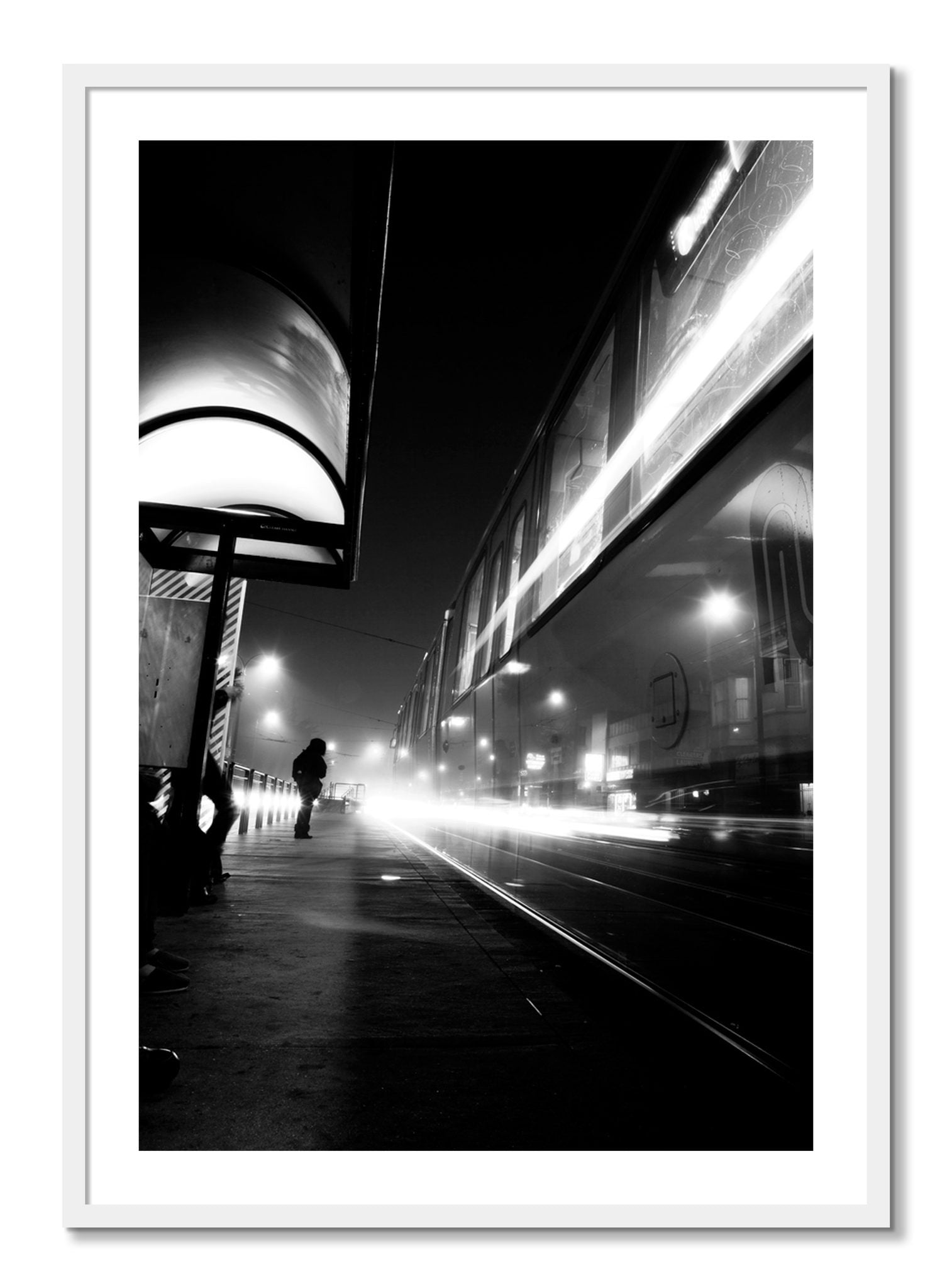 Framed photograph of Ghost Train by Dylan Ozanich, White frame, Borders