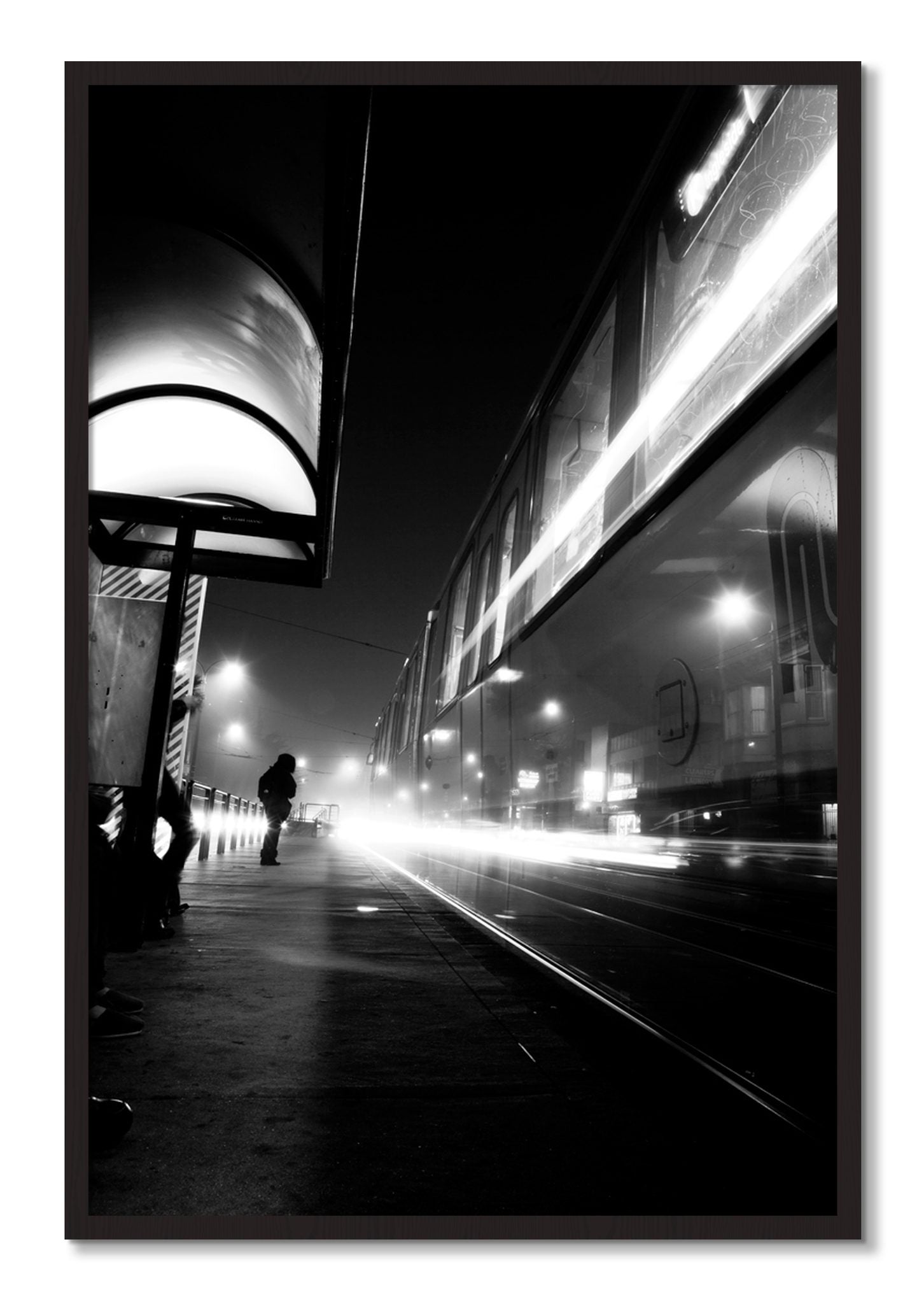 Framed photograph of Ghost Train by Dylan Ozanich, Black Walnut frame, Full Bleed