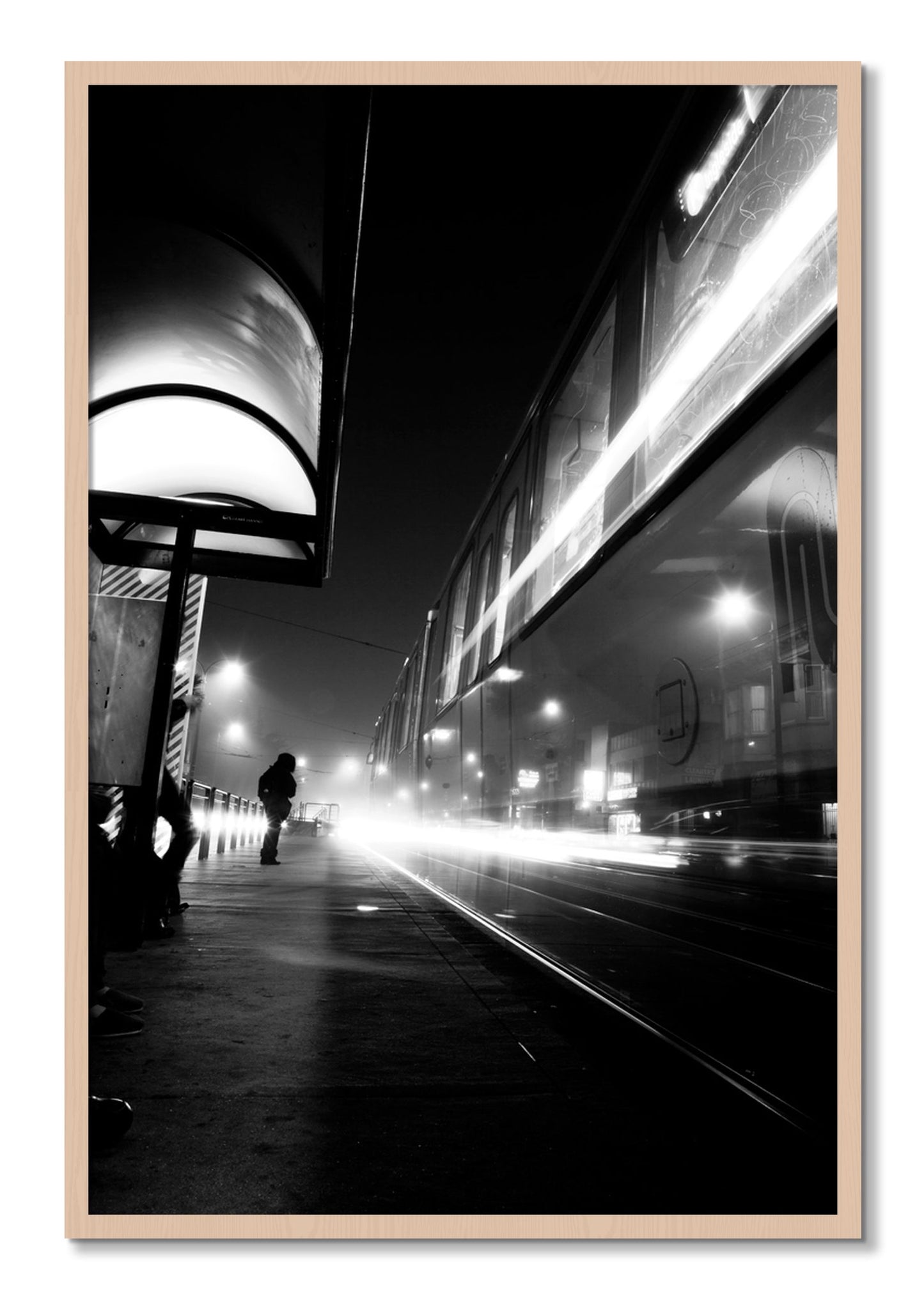 Framed photograph of Ghost Train by Dylan Ozanich, Maple frame, Full Bleed