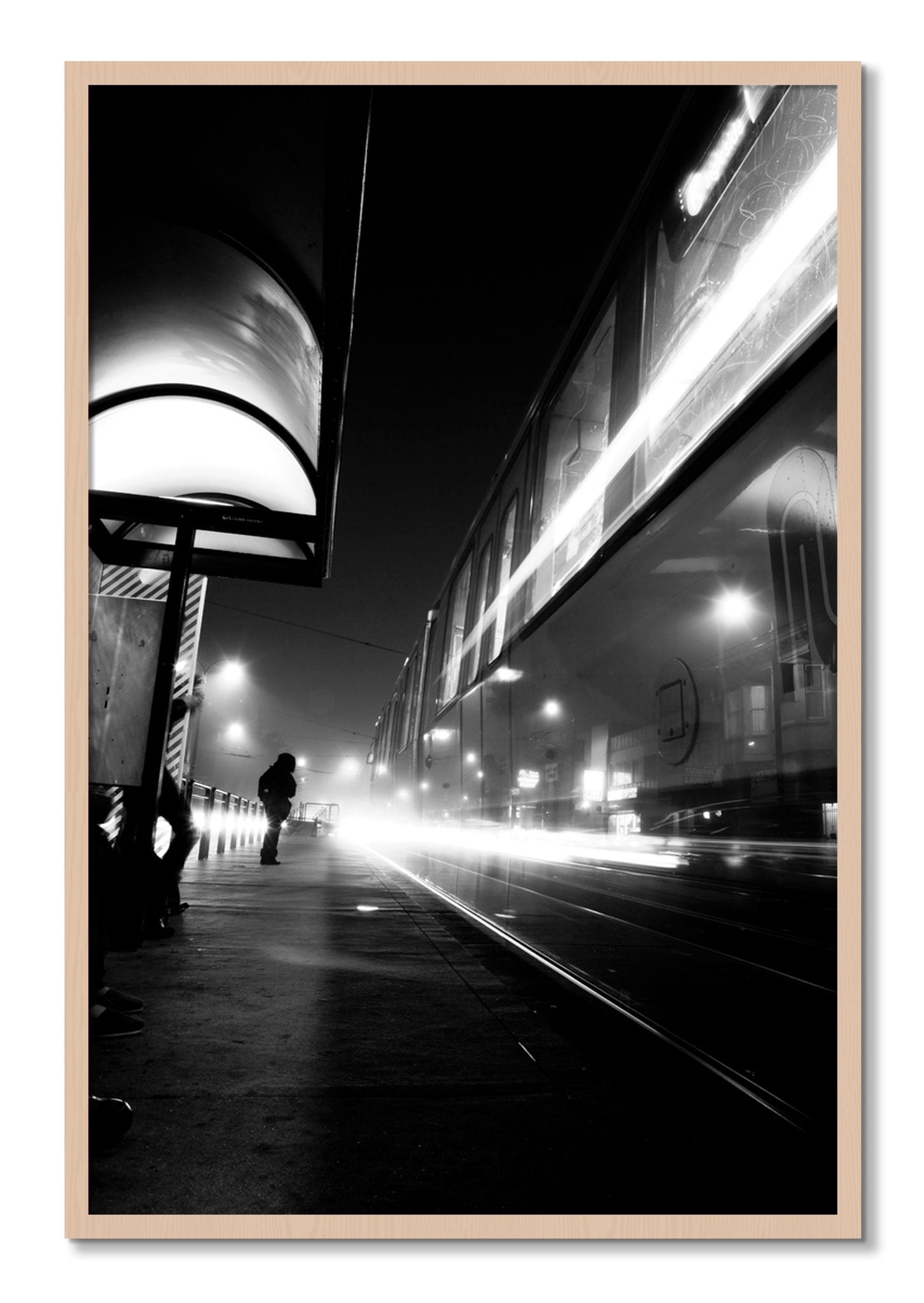 Framed photograph of Ghost Train by Dylan Ozanich, Maple frame, Full Bleed